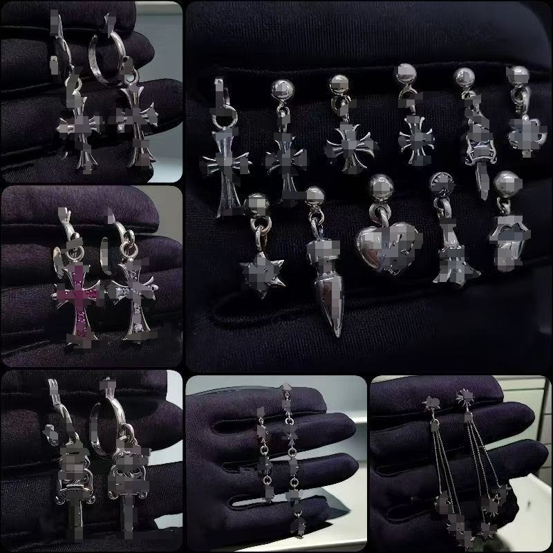 High quality Vintage Chromerds Cross Ear stud Earrings Designer S925 Thai Silver Hoop Earrings Woman Pendientes Cross Heart Star Eardrop Original Ea