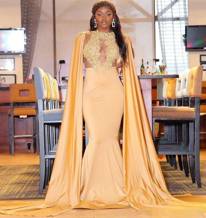 Jewel Neck Lace Mermaid Prom Dresses with Wraps Appliqued Sweep Train Satin Plus Size Formal Evening Party Gowns