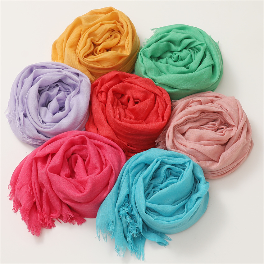 K567 Foreign trade new silk scarf cotton and linen headscarf women spring and summer solid color Japanese and Korean scarf sun protection warm shawl