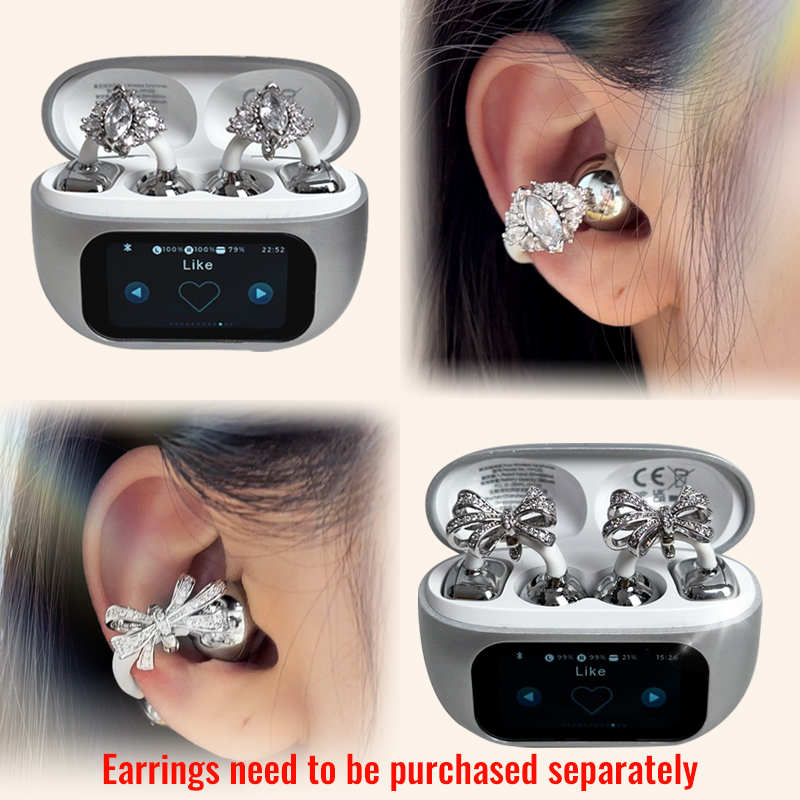 MGALL OWS Bluetooth Earphones HY-C02 Mic Noise Cancellation Stereo Sound Earbuds LCD Full Color Touch Screen Headphones Earrings Butterfly Headset D