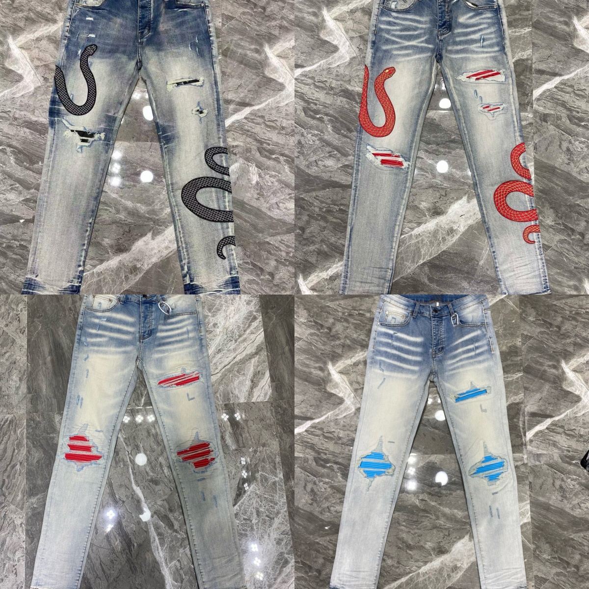 Men jeans Mens Luxury jeans Style Real picture Letter black snake embroidery Hole Letters men Designer Casual Slim Jeans Hip Hop street Men Jeans