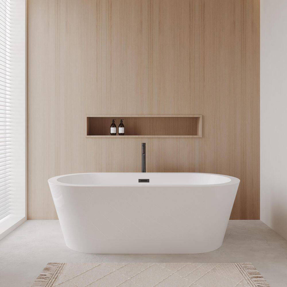 Mermaid 71 in. Acrylic Flatbottom Bathtub in White with Matte Black Trim and Faucet