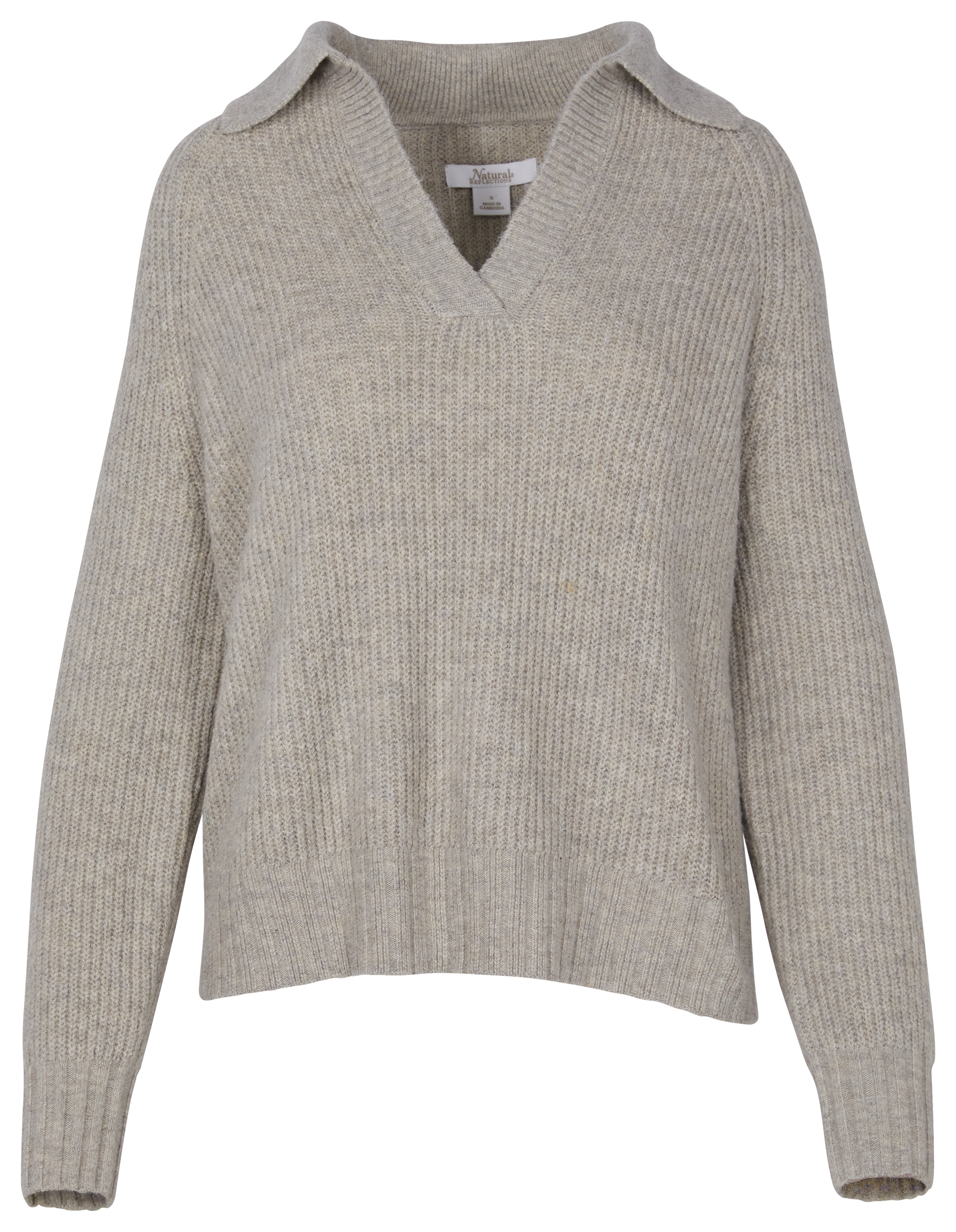 Natural Reflections Caspian Collared Long-Sleeve Sweater - Oatmeal Heather - M