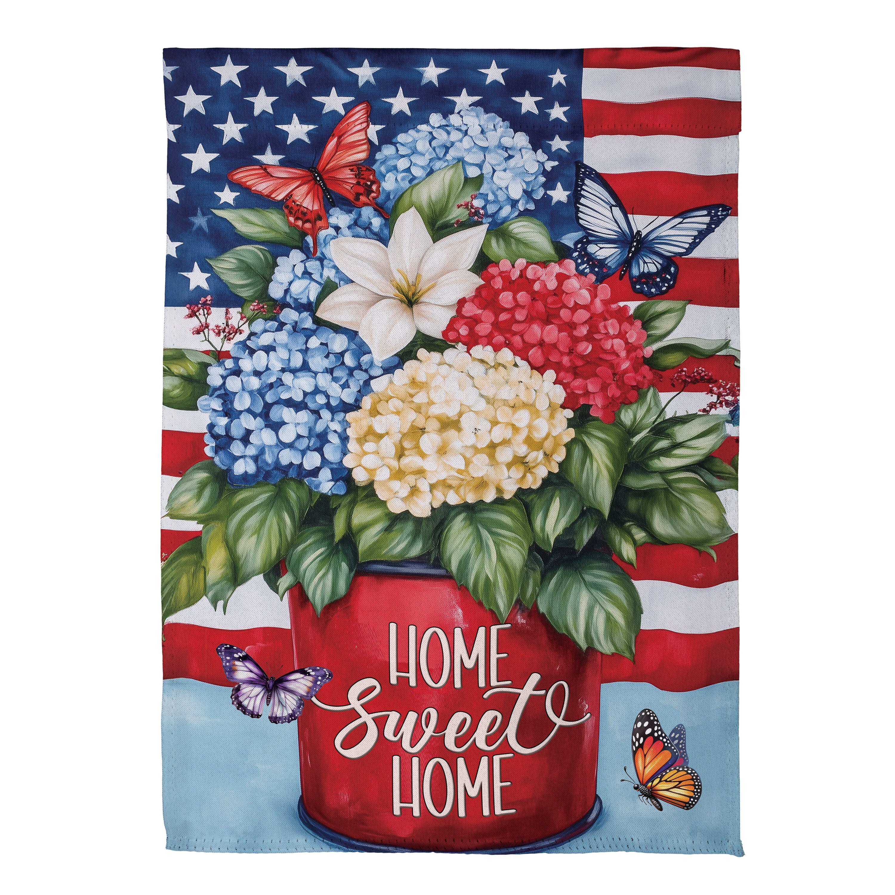 Patriotic Hydrangeas Suede House Flag