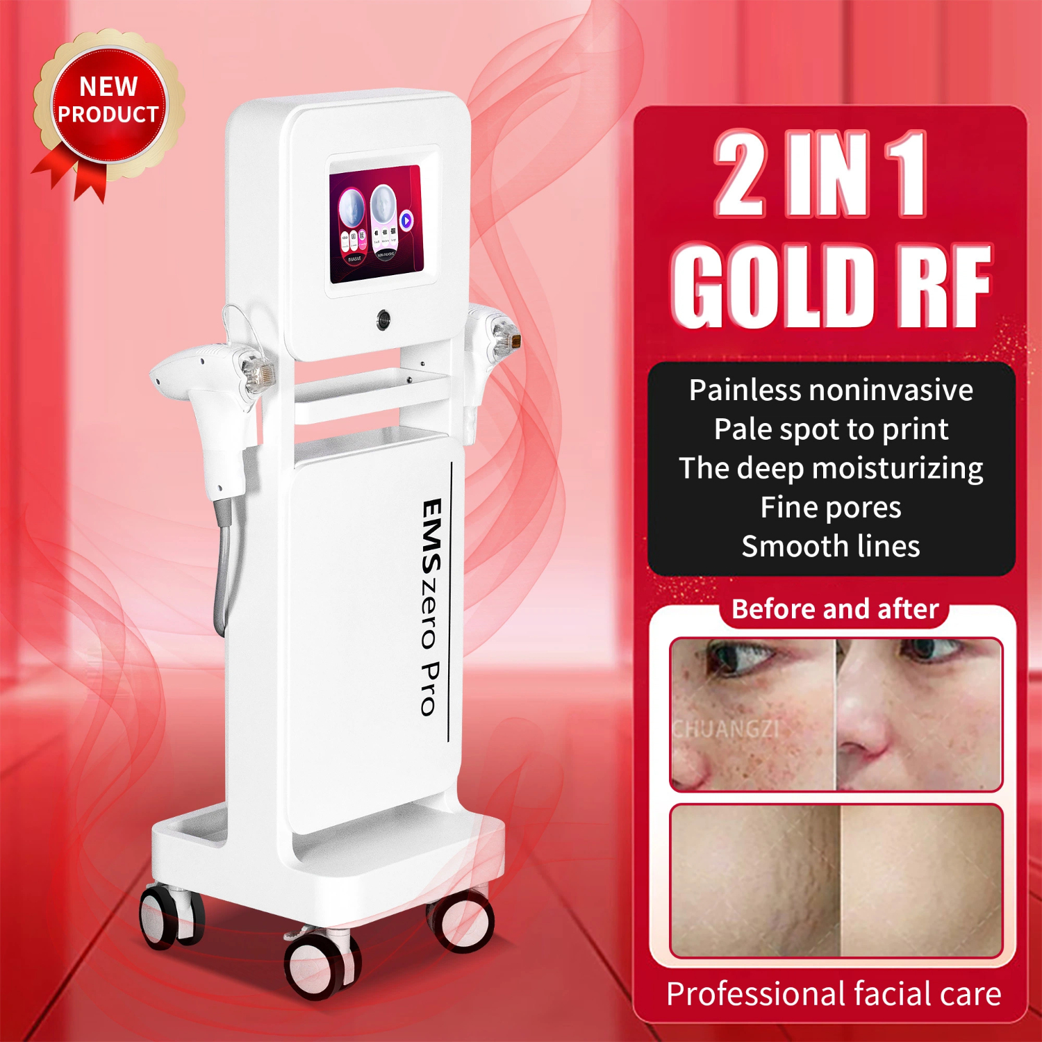 Professional 2 In 1 Gold RF Facial Machine Microneedling For Skin Lifting Acne Removal Stretch Mark Reduction
