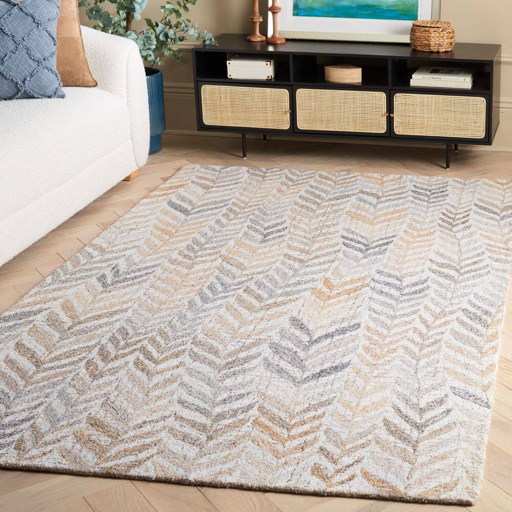 Renewal 3 ft. x 5 ft. Beige/Gray Striped Chevron Area Rug
