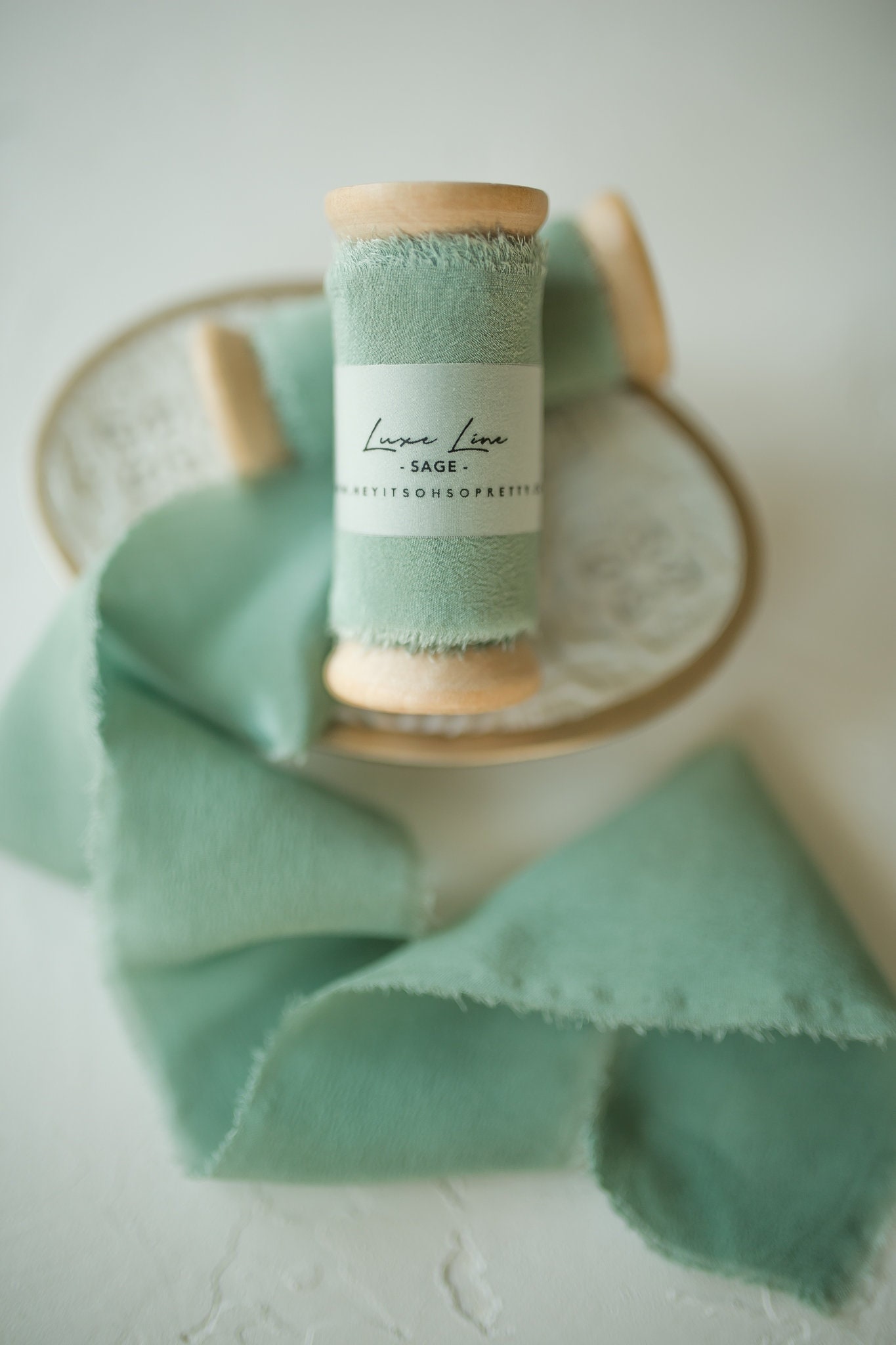 Sage Green Silk Ribbon Handmade Torn Edge Ribbon