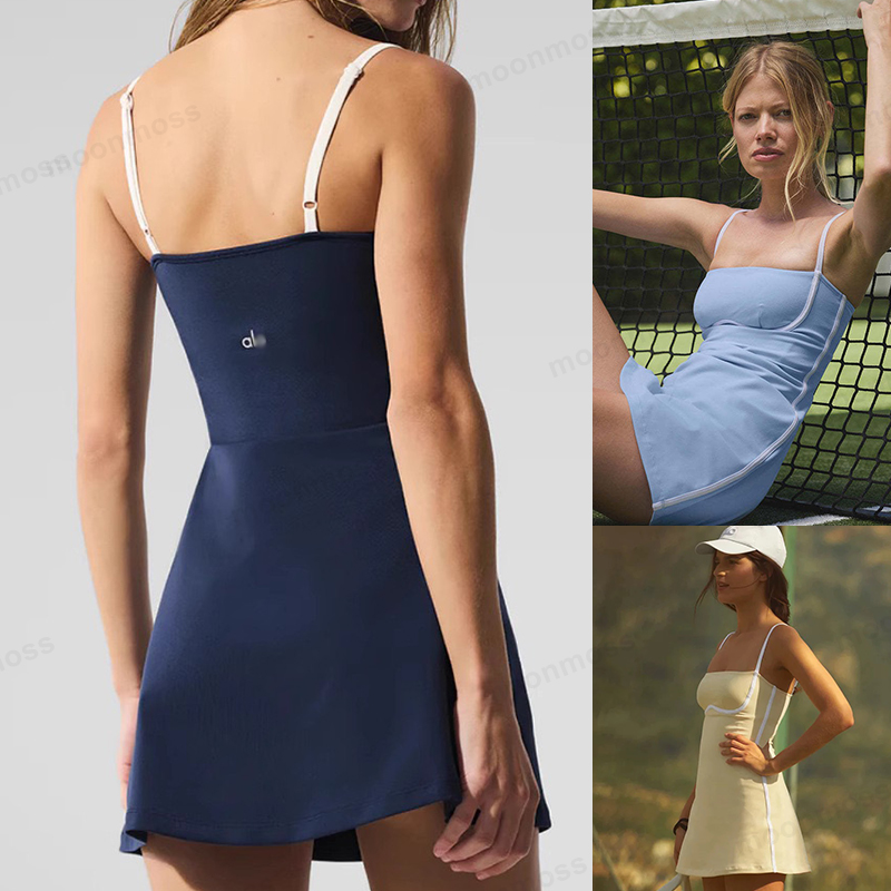 Stripe Color-blocking Sexy Sling Yoga Tennis Skirt Light And Breathable Outdoor Golf Sports Anti Wardrobe Malfunction aloselty Sports Dress