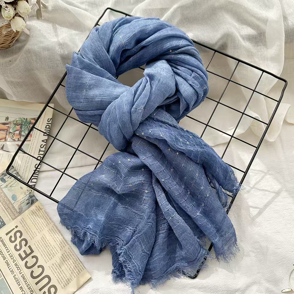 T275 retro literary sequin headscarf spring new dirty dyed cotton scarf sunscreen shawl