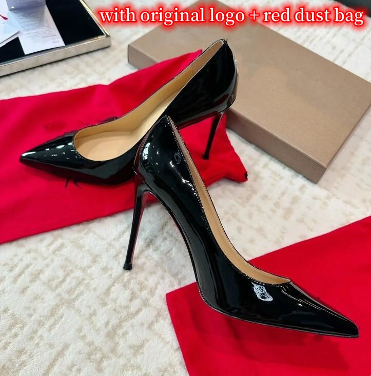 Women Designer Dress Shoes High Heels Womens Luxurys Genuine Leather Pumps Lady Sandals Wedding Rivets Platform Heel red shiny bottom size 35-44