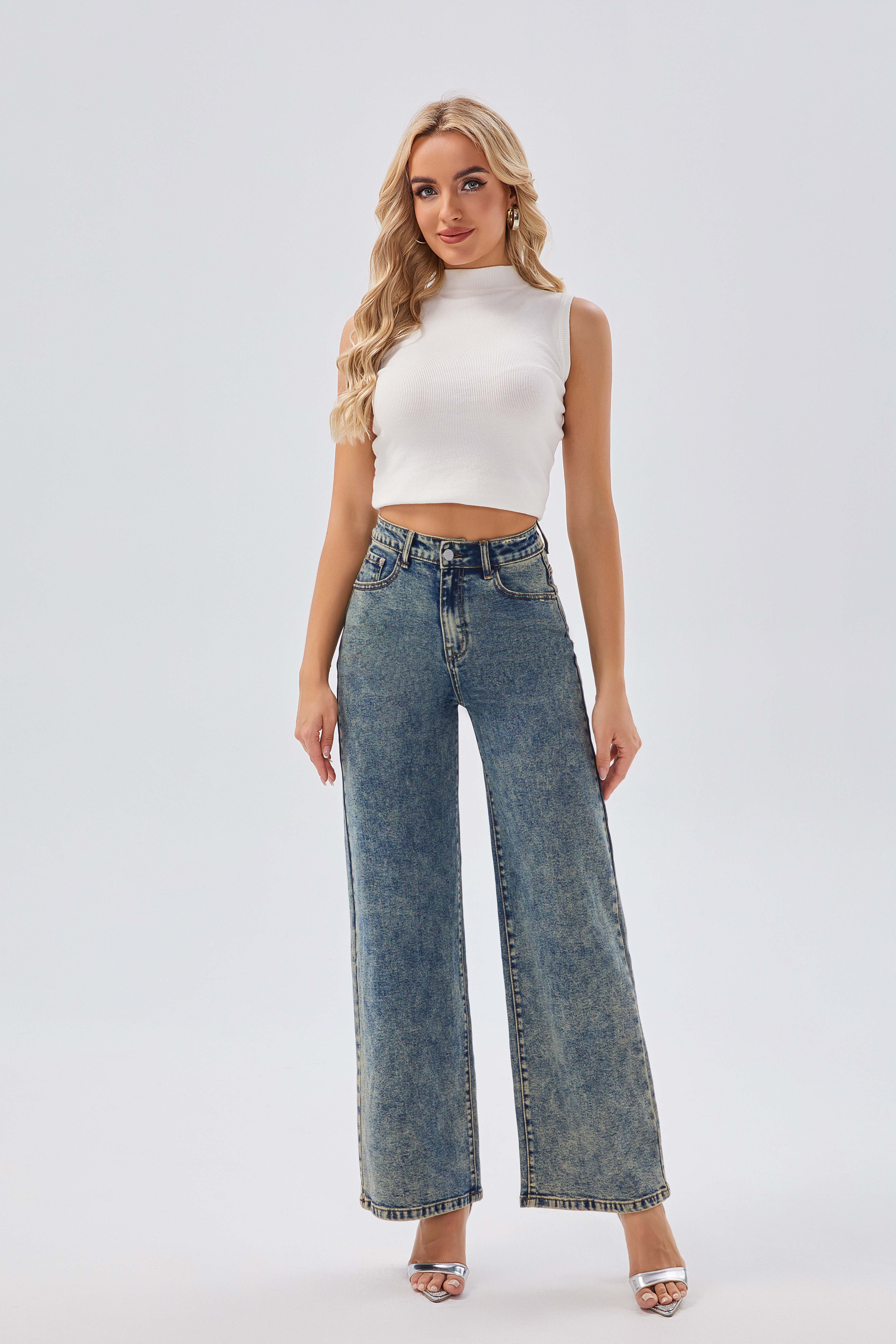 Women's Jeans Women's High - Waisted Wide - Leg Denim Floor - Length Pants, Stylish Casual Jeans for All Seasons