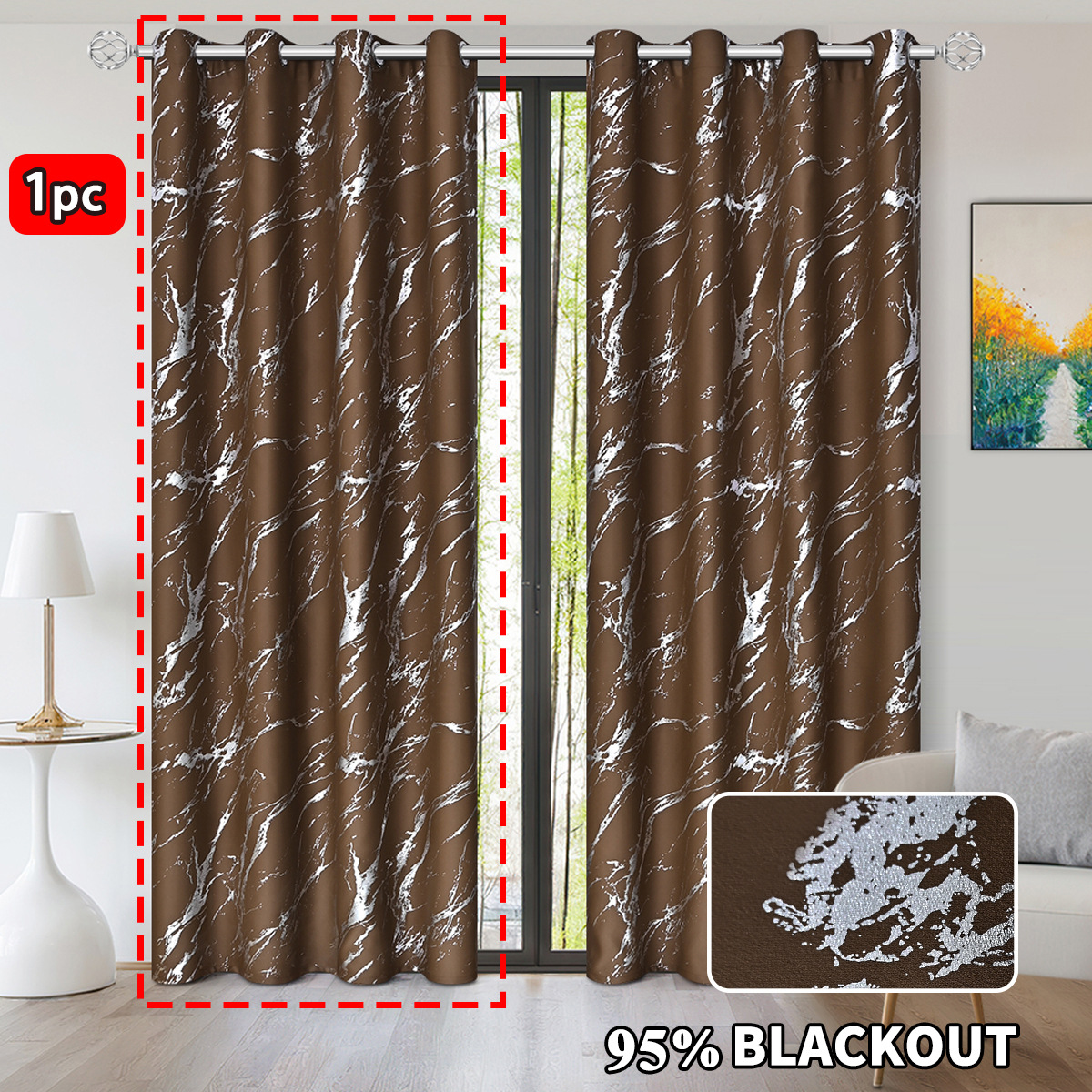 YL-37107 cross-border hot stamping and silver marble high-precision blackout curtain punching living room sunscreen finished curtain