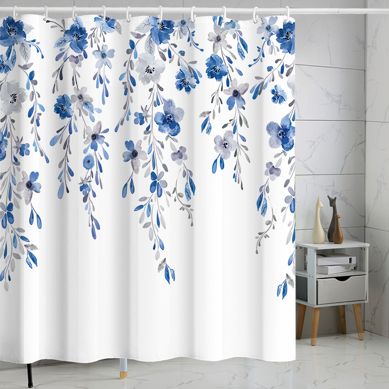 YL-37114 digital shower curtain cross-border plant flower waterproof polyester bathroom four-piece set dry and wet separation moisture-proof