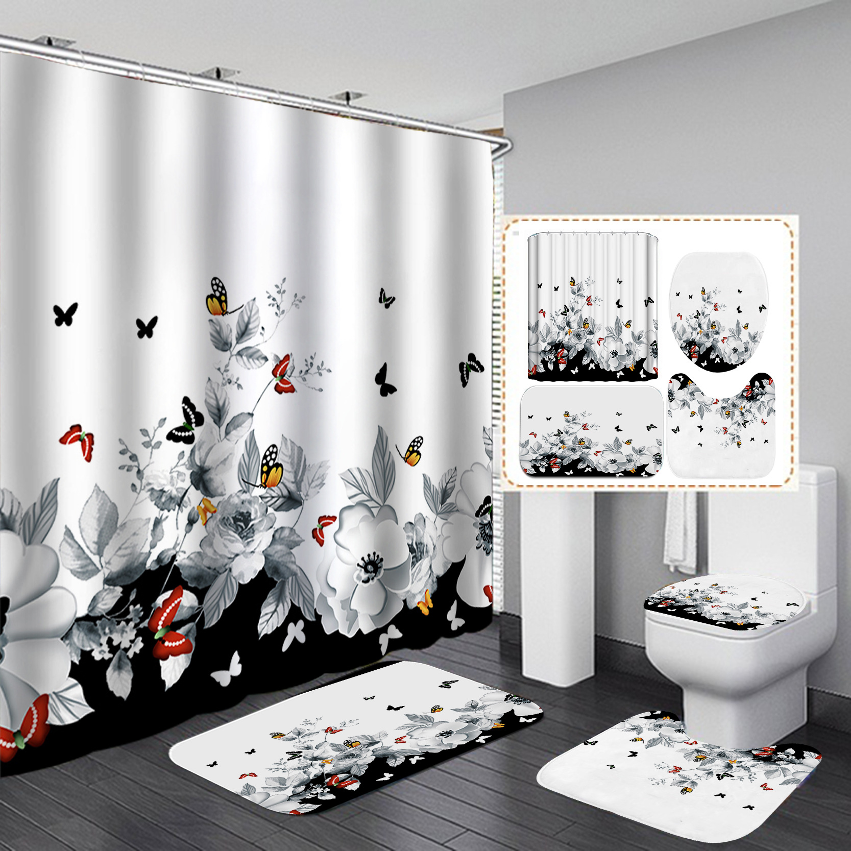 YL-37462 bathroom toilet punch-free curtain waterproof anti-light roller blinds toilet toilet block curtain toilet three-piece set