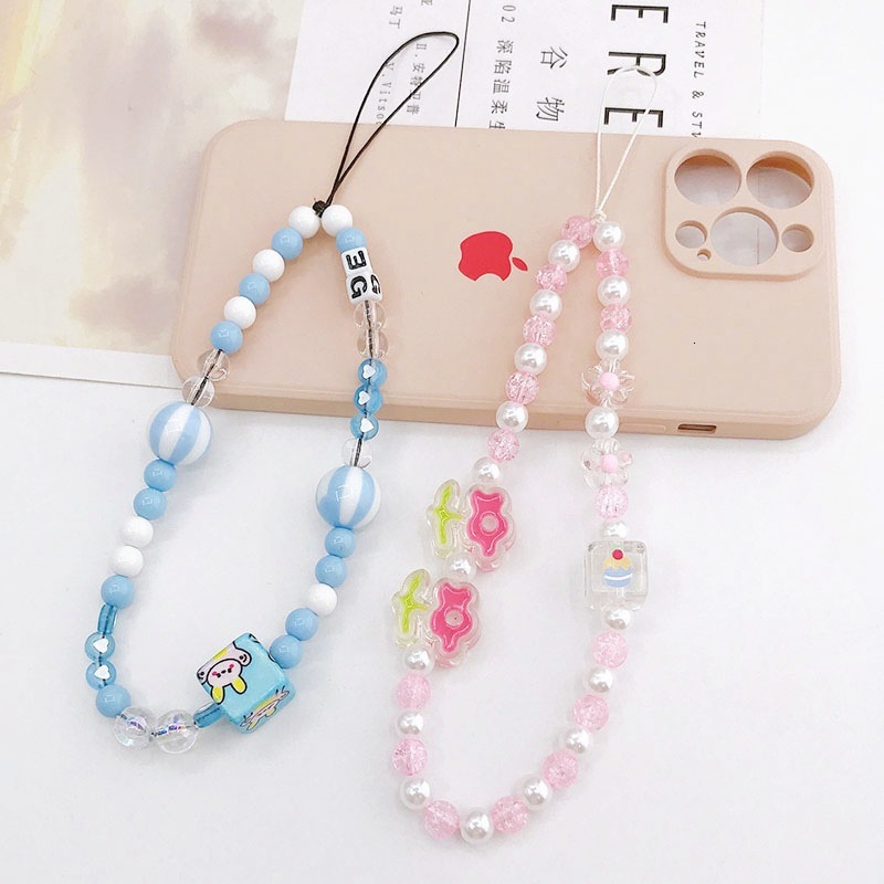 Yilian's new acrylic printed bunny chain DIY case jewelry drip oil flower phone rope