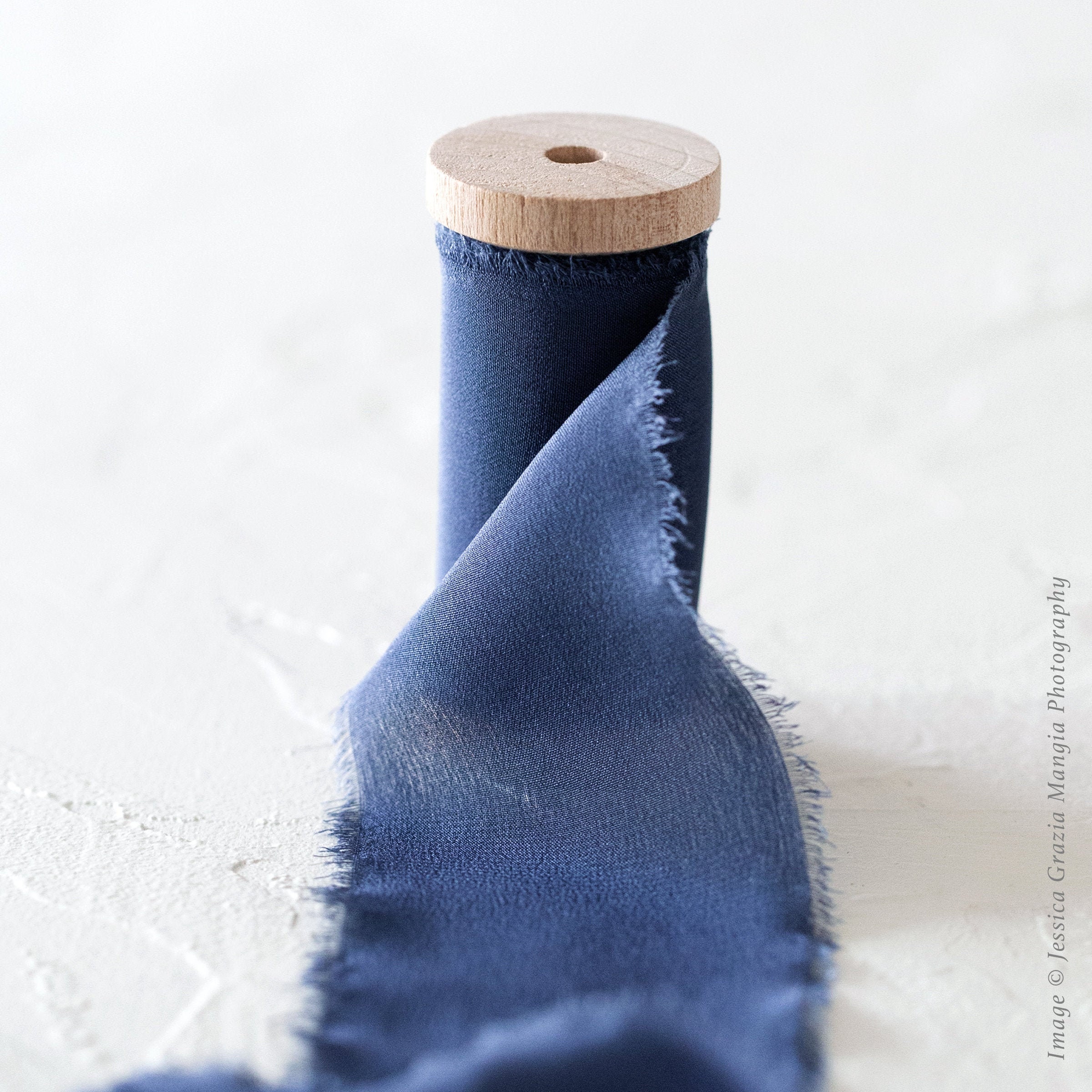 steel Blue Luxe Silk Ribbon Handmade Torn Edge Ribbon