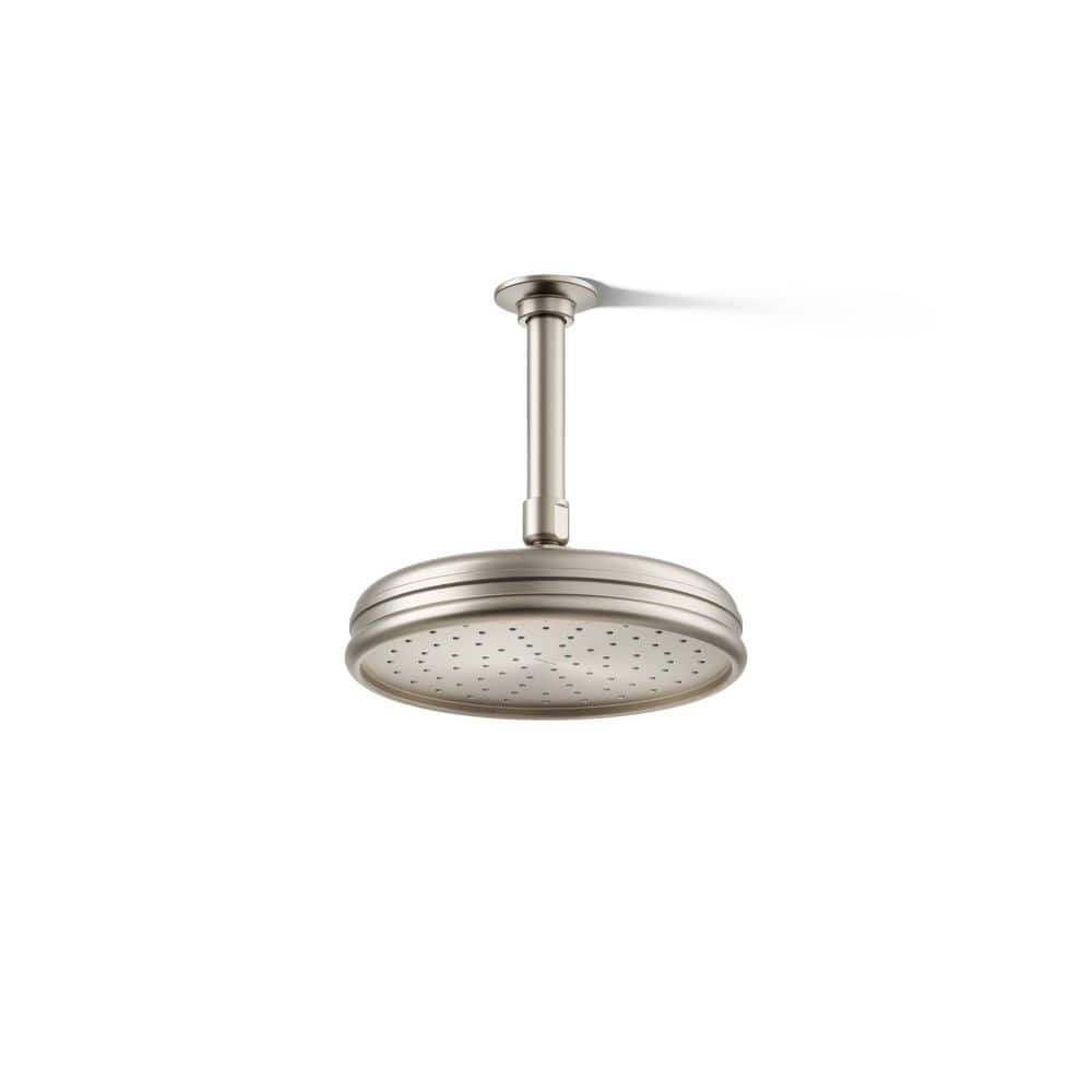 1-Spray 8.4 in. Single Ceiling Mount Fixed Rain Shower Head in Brushed Nickel