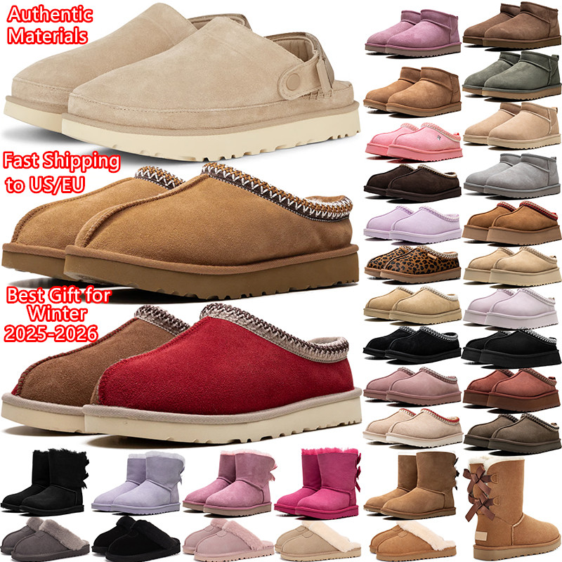 2026 fur slides designer wool Slippers clog suede winter Booties slide australia snow Plush Rubber classic non slip mens women shoes big size 5-14 a
