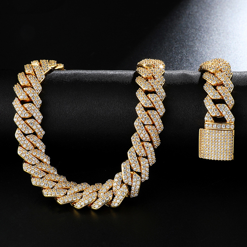 20mm Diamond Miami Prong Cuban Choker Necklace &Bracelets 14k White Gold Iced Icy Cubic Zirconia Jewelry 7inch-24inch Cuban Chain 68 U2