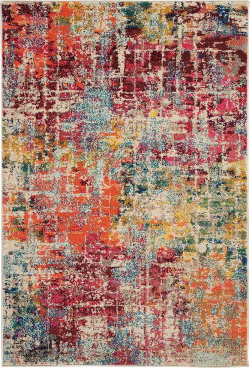 480195 4 x 6 ft. Pink Abstract Power Loom Distressed Non Skid Rectangle Area Rug