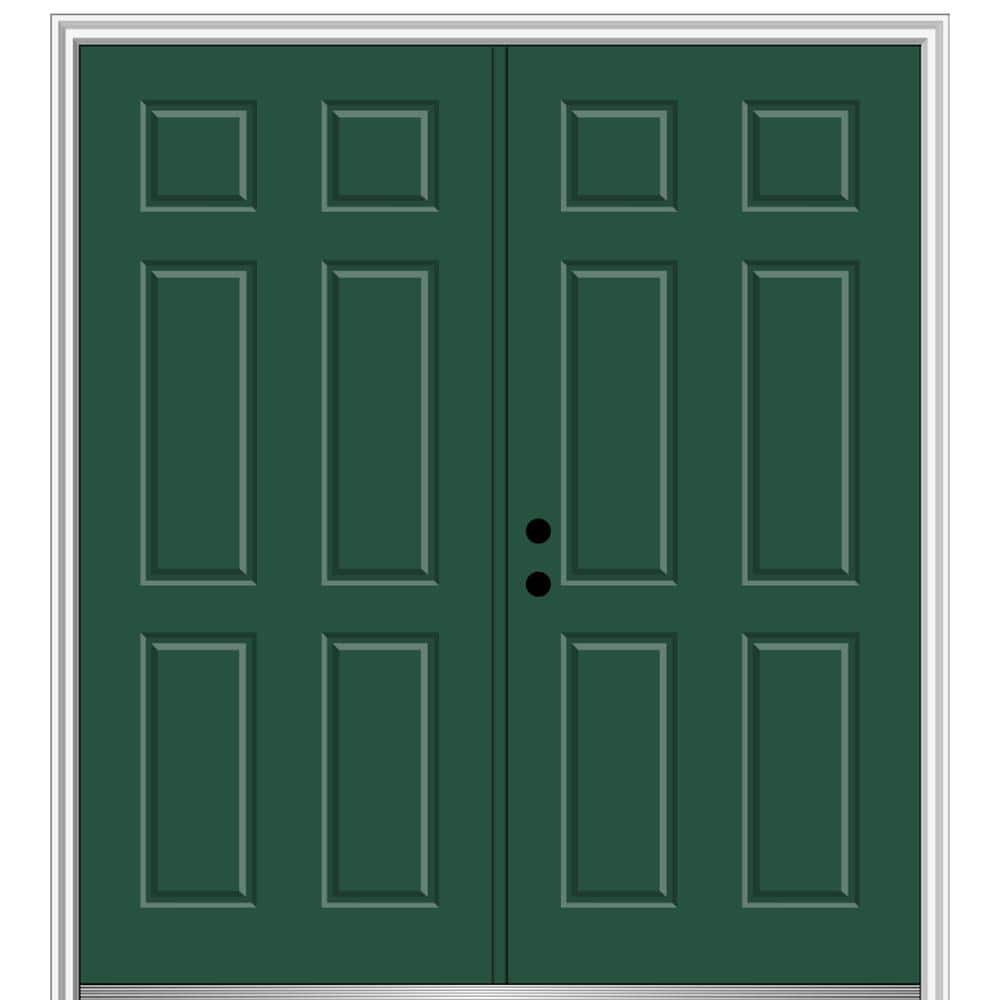 72 in. x 80 in. Classic Right-Hand Inswing 6-Panel Painted Fiberglass Smooth Prehung Front Door with Brickmould