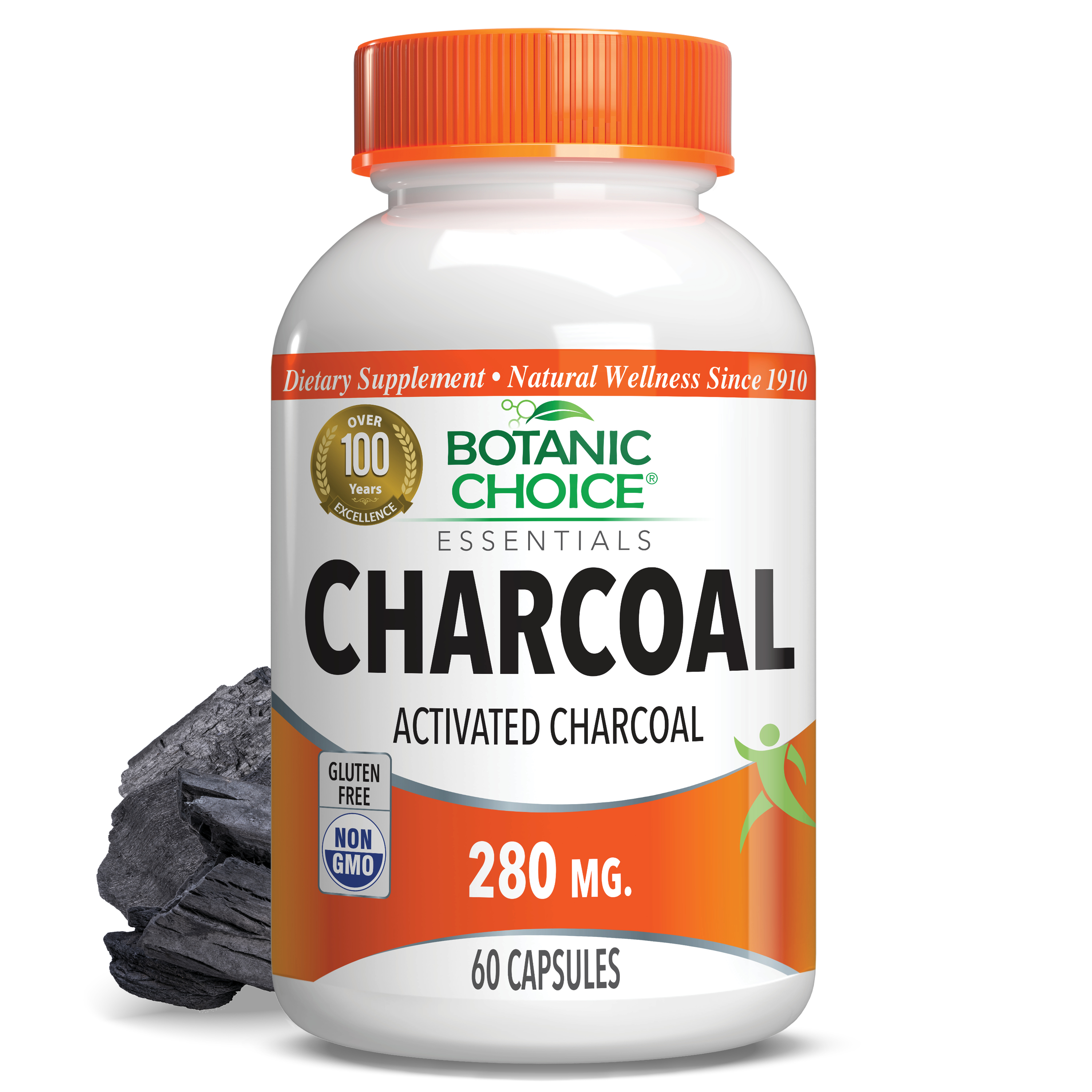 Activated Charcoal Capsules 280 mg - Digestive Support Supplement - 60 Capsules