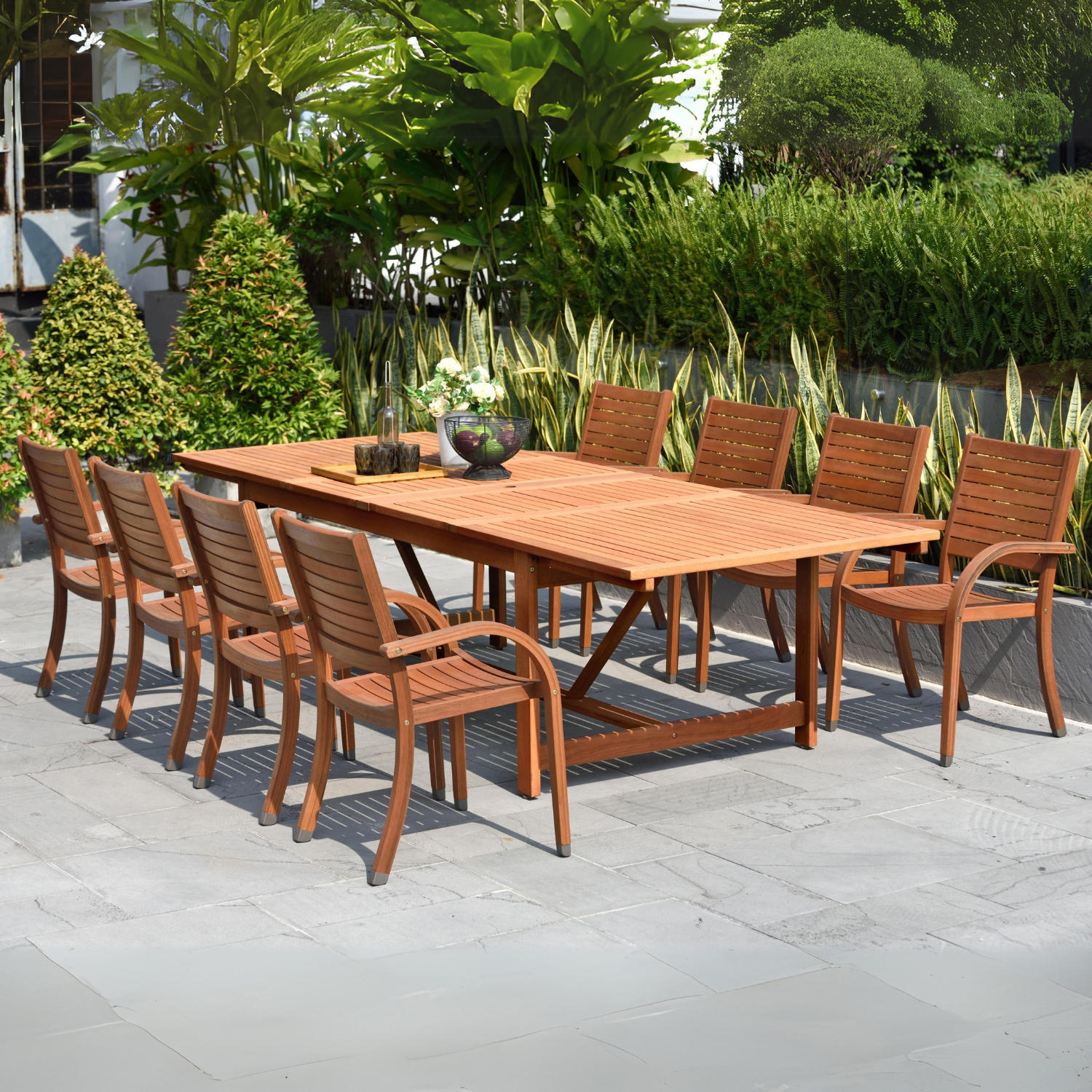 Amazonia Logan Outdoor Dining Set, Teak Finish:- 9pc