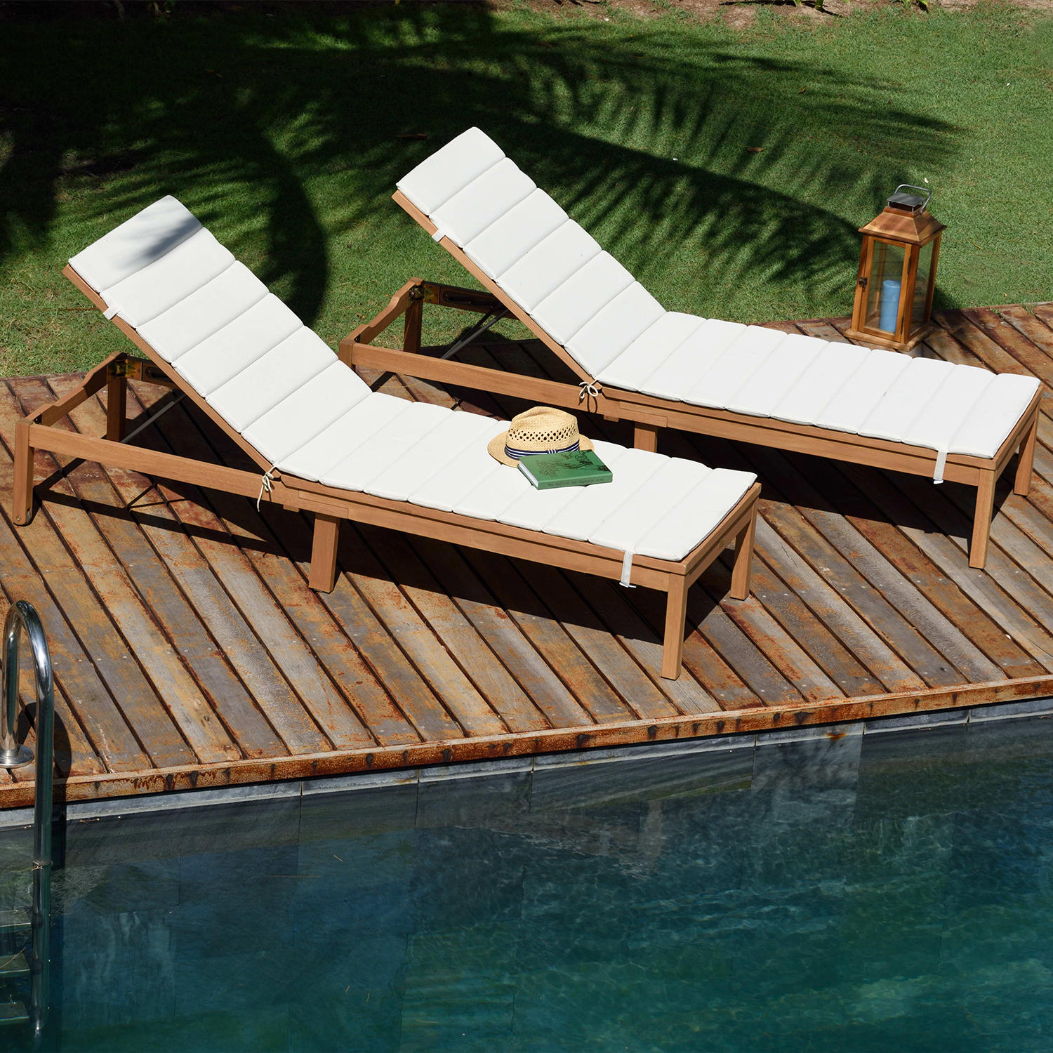 Amazonia Sandy Chaise Lounger with Teak Finish, Set of 2:- Set of 2
