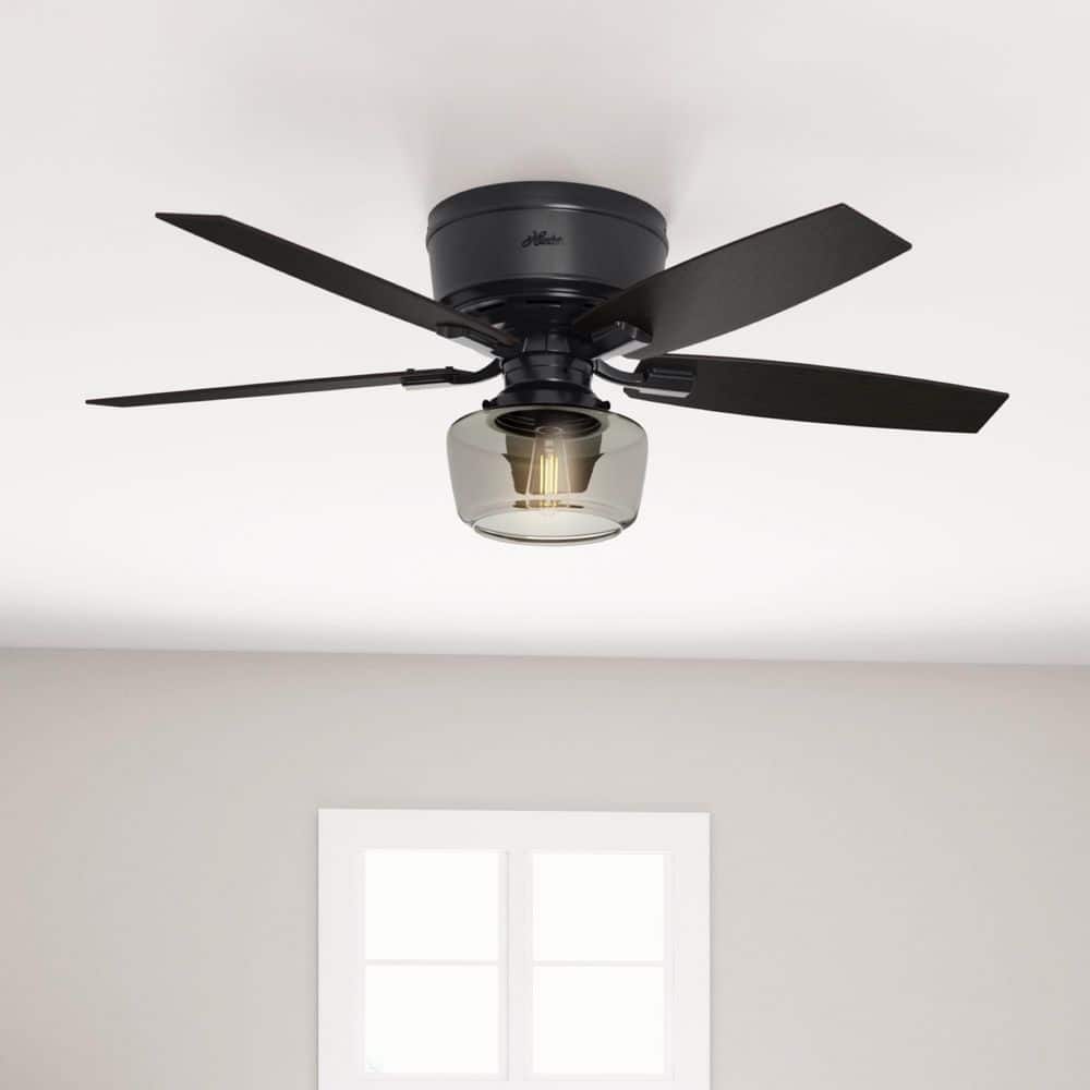 Bennett 52 in. LED Low Profile Matte Black Indoor Ceiling Fan With Globe Light Kit and Handheld Remote Control