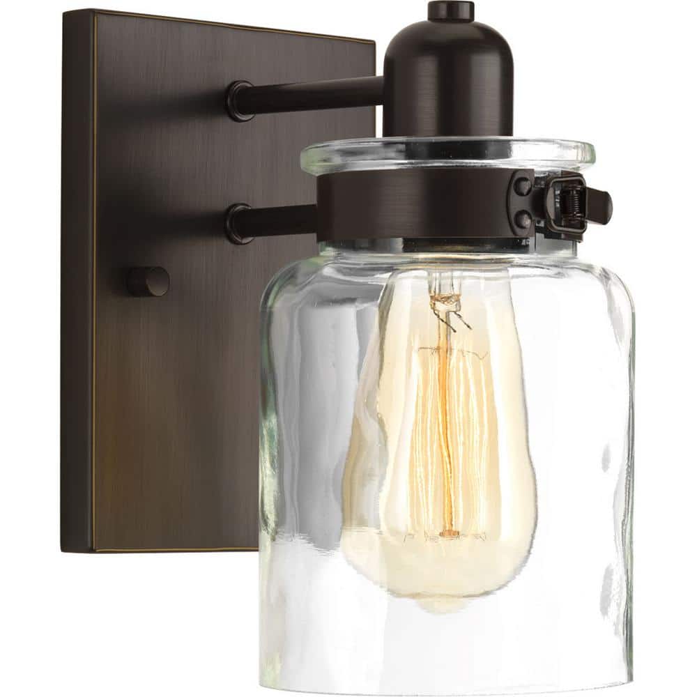Calhoun Collection 5 in. 1-Light Antique Bronze Clear Glass Farmhouse Urban Industrial Bathroom Vanity Light