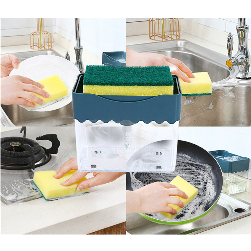 Cocina accesorio 2-in-1 sponge creamer soap dispenser and sponge kitchen caddy cleaning tool kitchen utensils 13 ounces