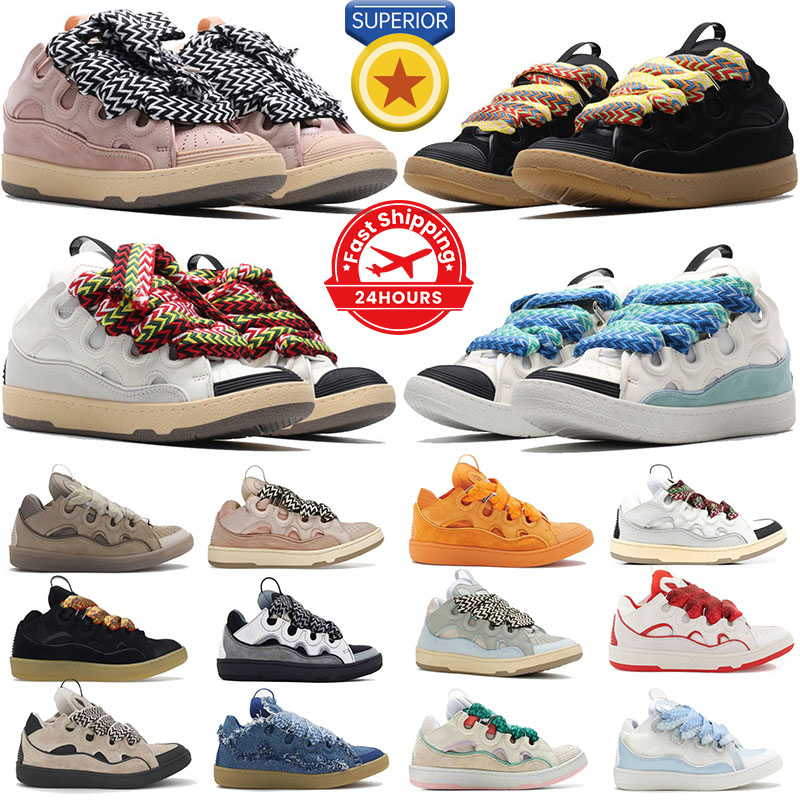 Designer Shoes Casual Sneakers Men Women Luxury Shoes Leather Low All Black Pink Blue Bottoms Rubber Loafers Curb Shoes Mens Trainers