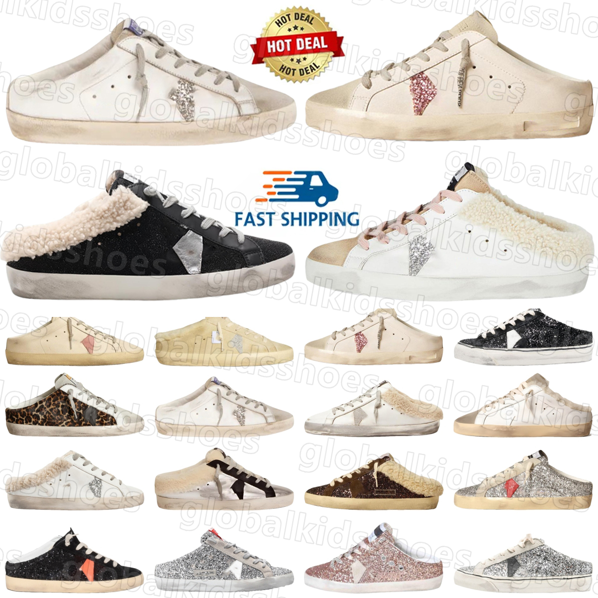 Designer Shoes Golden Sneakers Mens Womens Casual Star Shoes Luxury Dirty Sabot Loafers Platform Graffiti Trainers