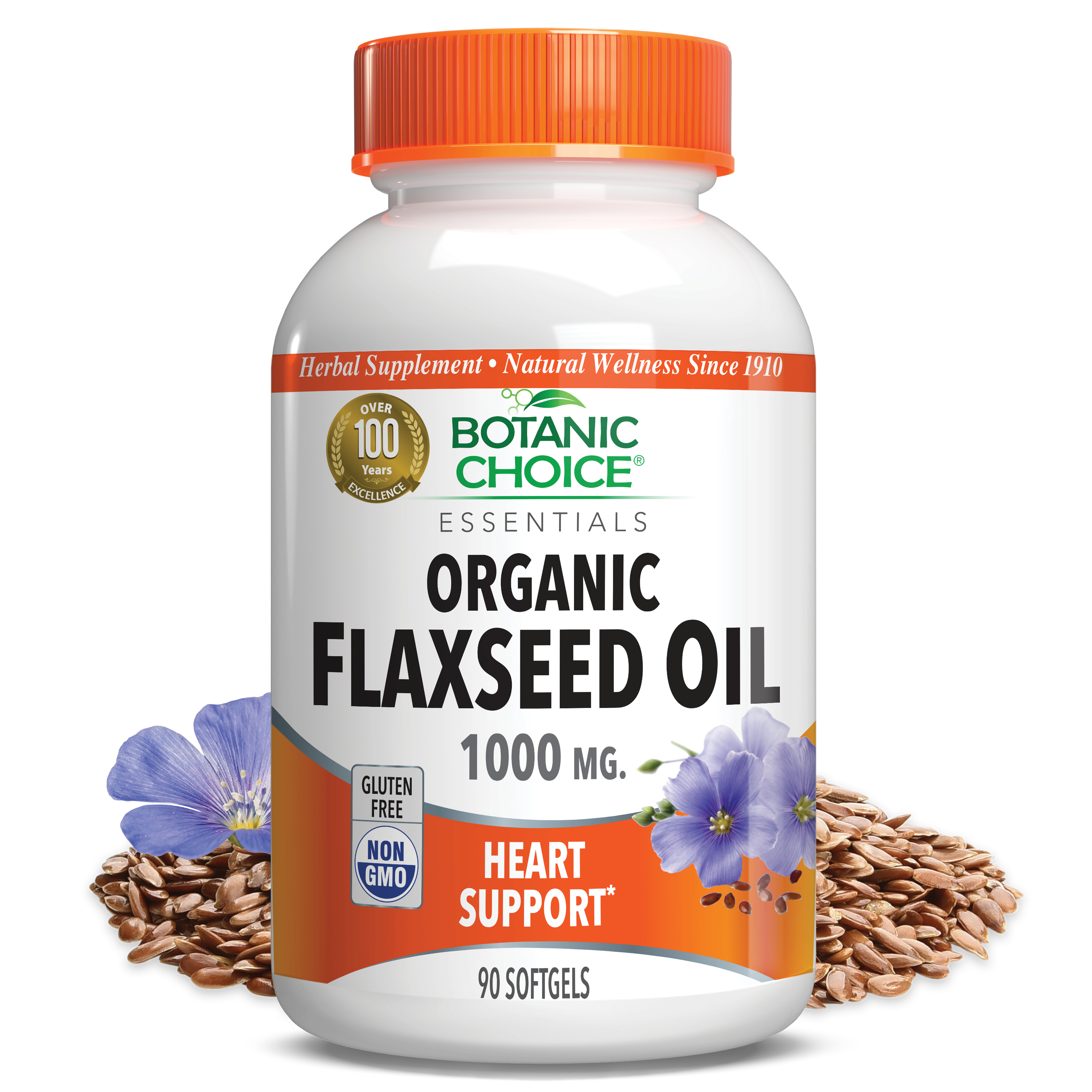 Flaxseed Oil Organic 1000 mg - Essential Fatty Acids Support Supplement - 90 Softgels
