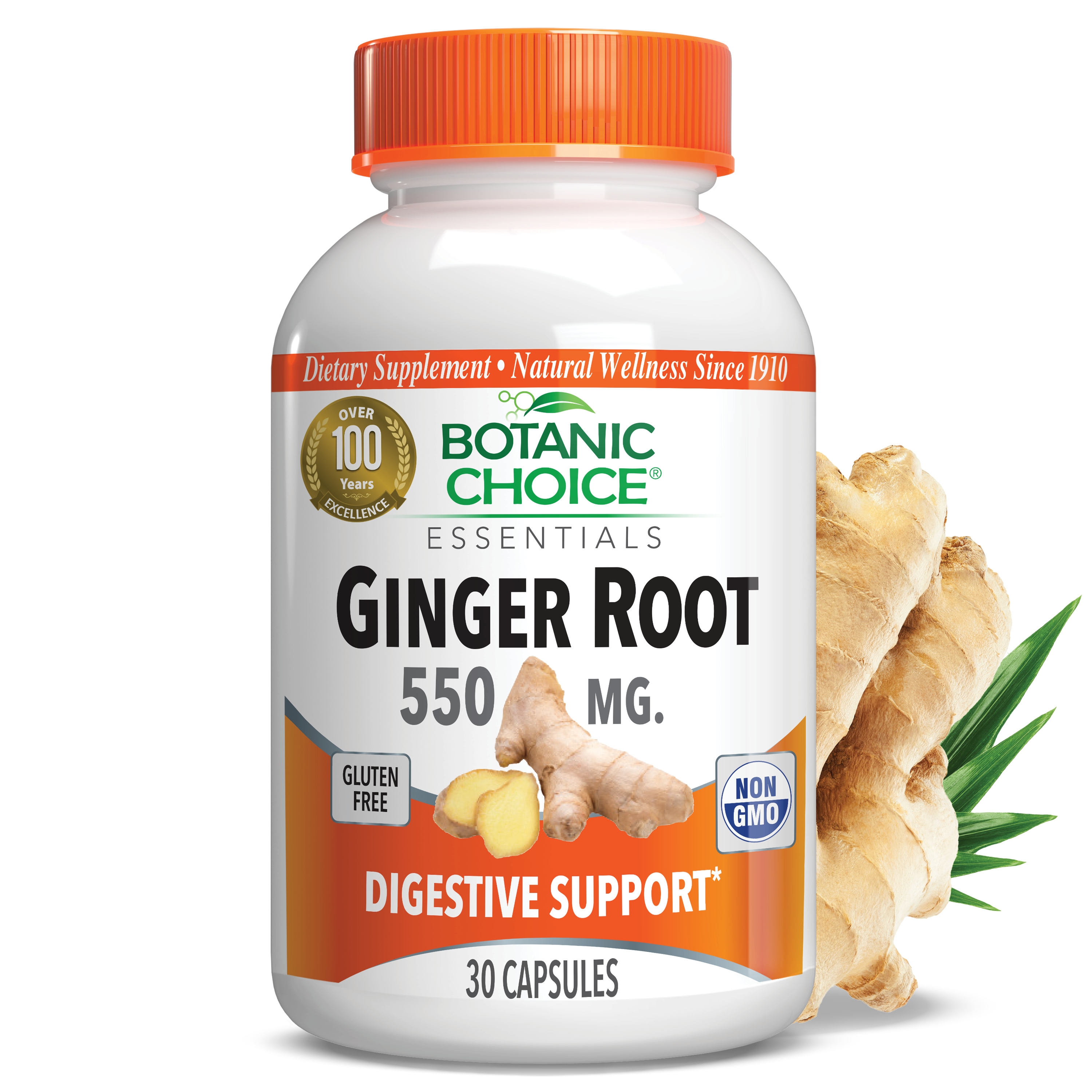Ginger Root Capsules 550 mg - Digestive Support Supplement - 30 Capsules
