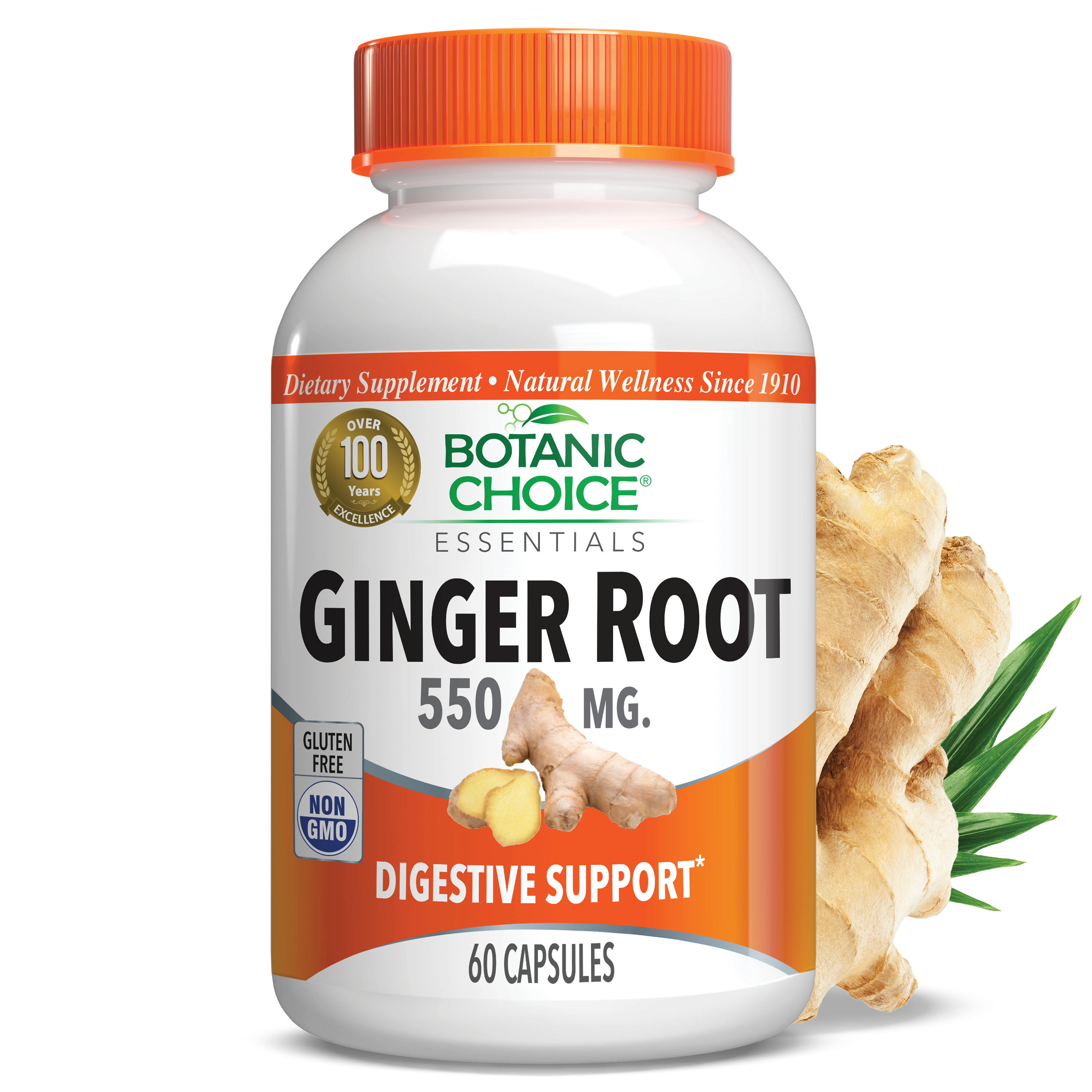 Ginger Root Capsules 550 mg - Digestive Support Supplement - 60 Capsules