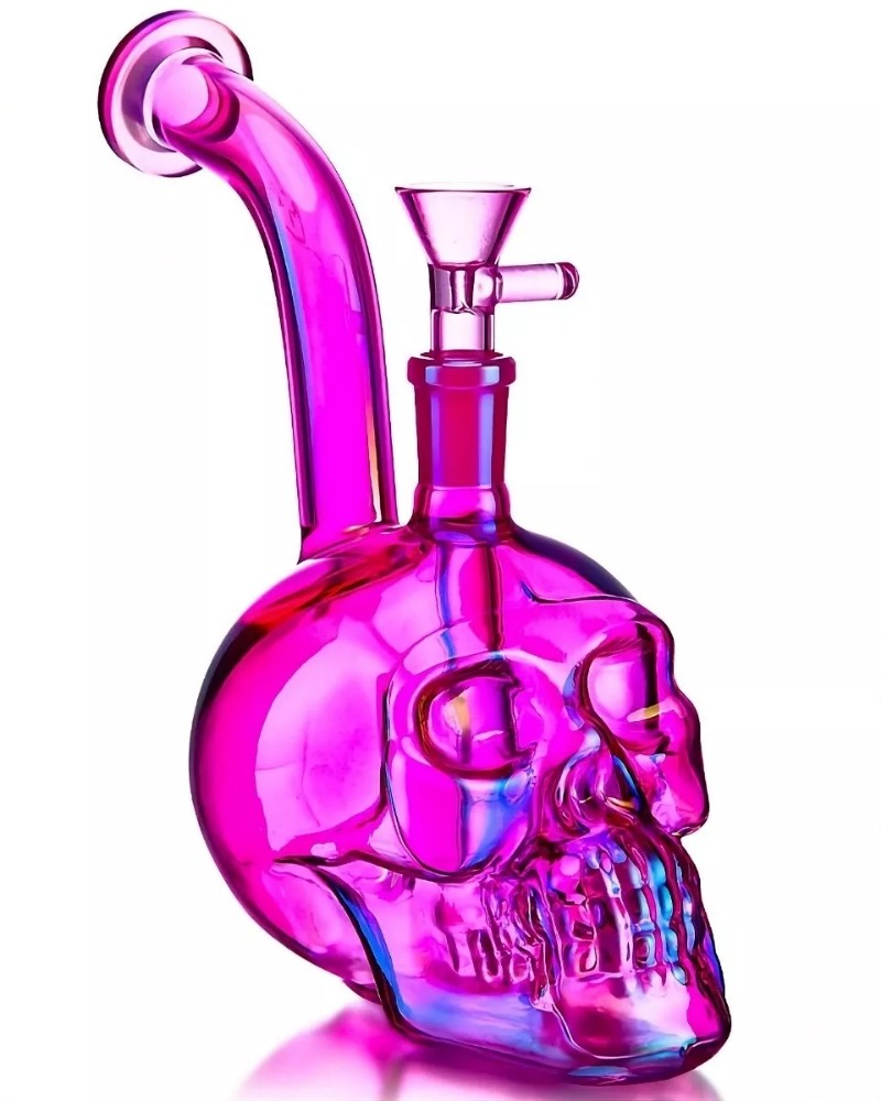 Glass Hookah with Skull Design - Multi-Use Dab Rig for Leaves & Oils