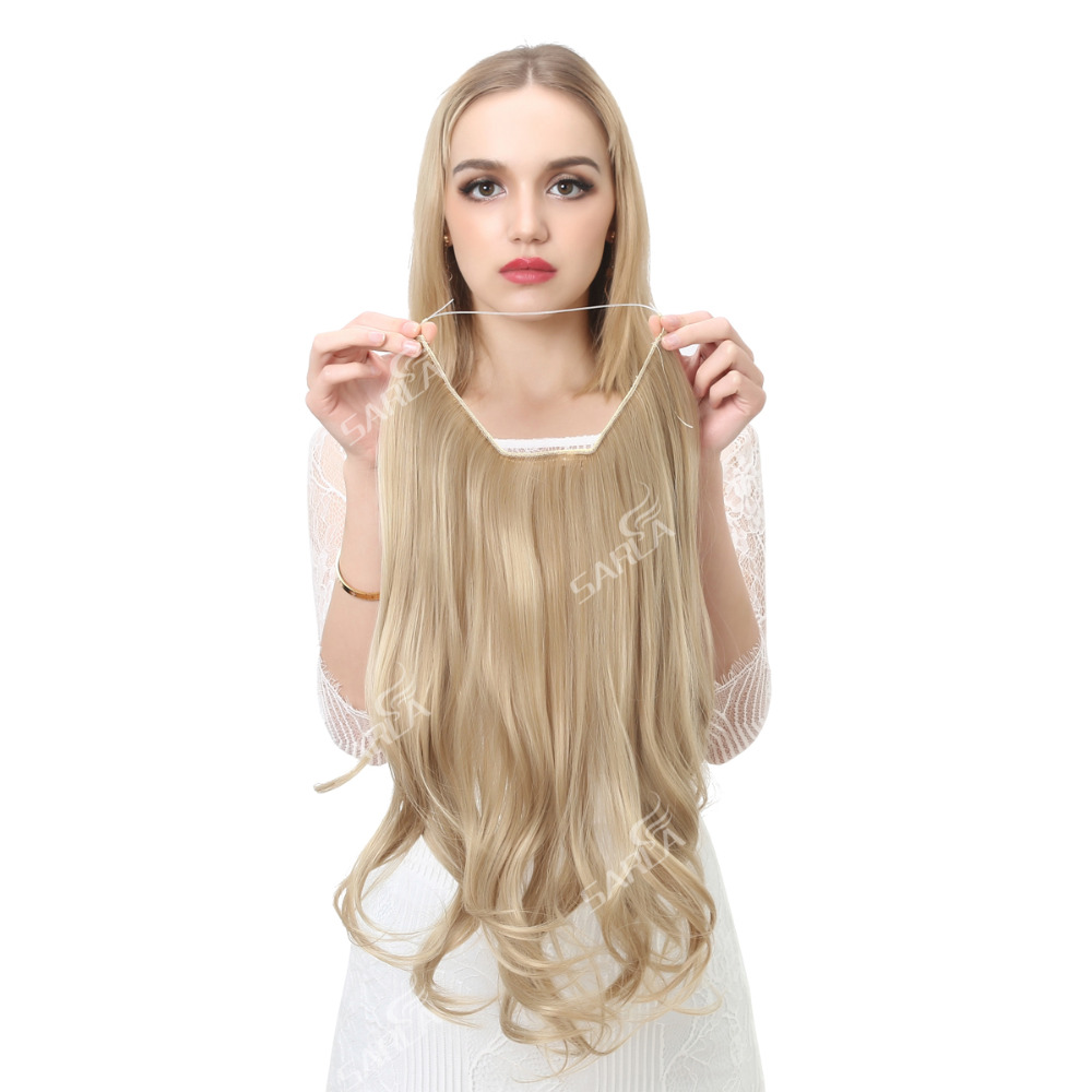 Hair No Clip In Synthetic Artificial Fake Natural Ombre Blonde Brown Black Pink Red Blue Wavy False Short