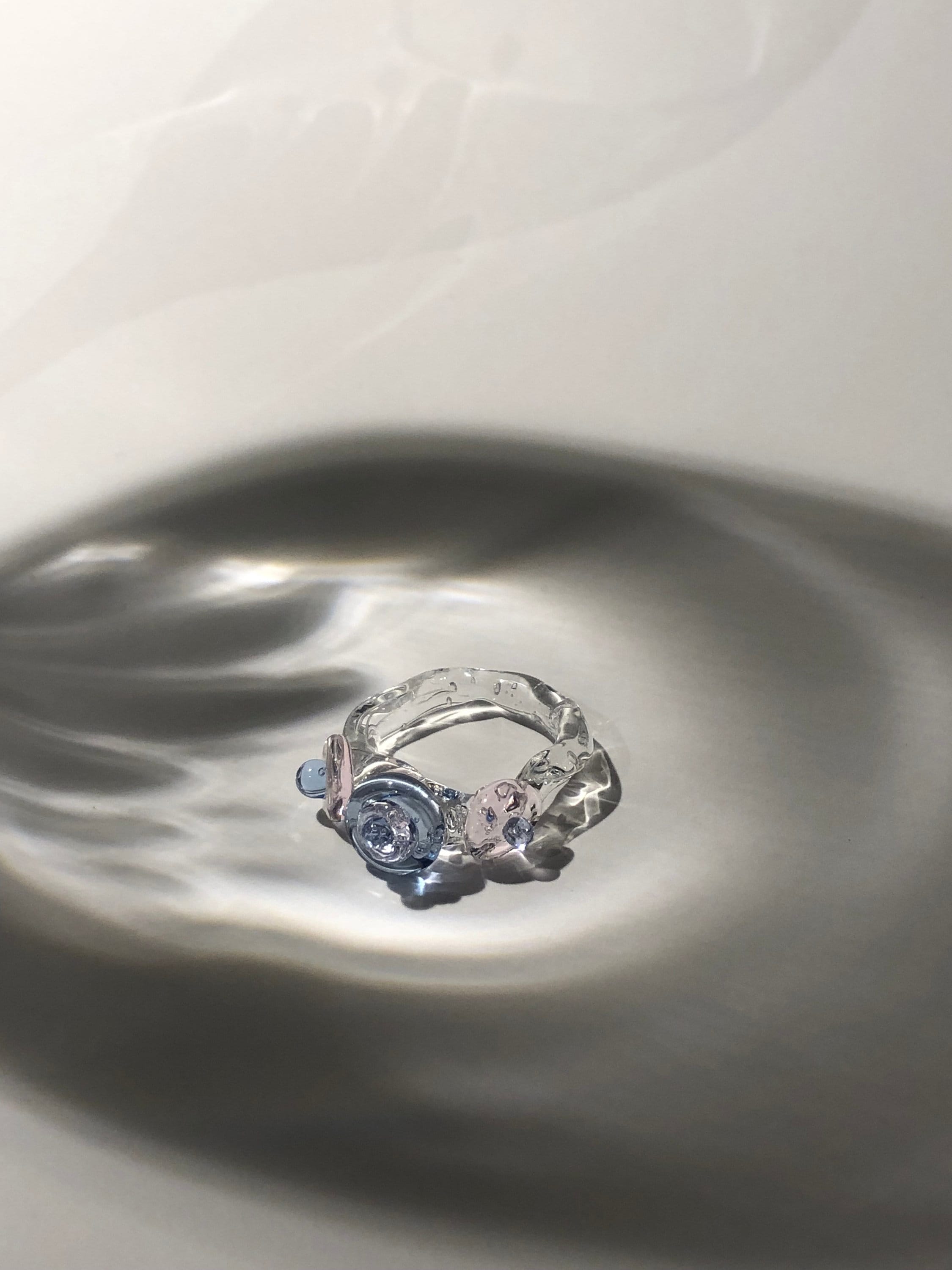 Handmade Borosilicate Glass Ring Custom Pebble Stone Jewelry