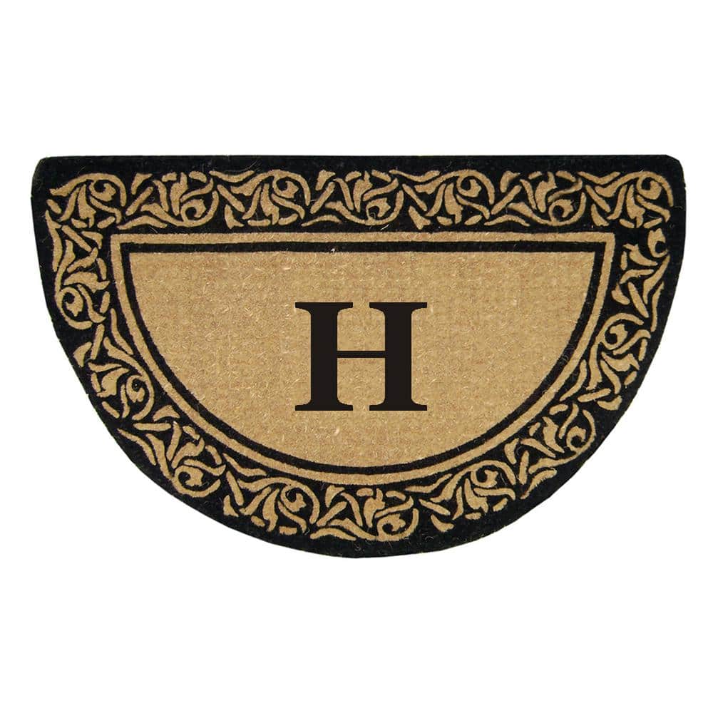 Heavy Duty Bella Brown 22 in. x 36 in. No Backing Coir Monogrammed H Indoor Outdoor Door Mat