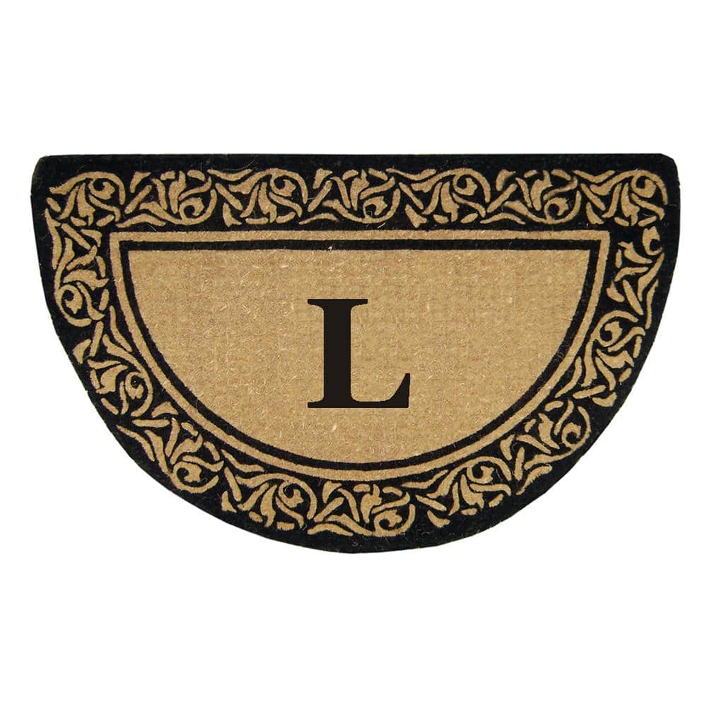Heavy Duty Bella Brown 22 in. x 36 in. No Backing Coir Monogrammed L Indoor Outdoor Door Mat