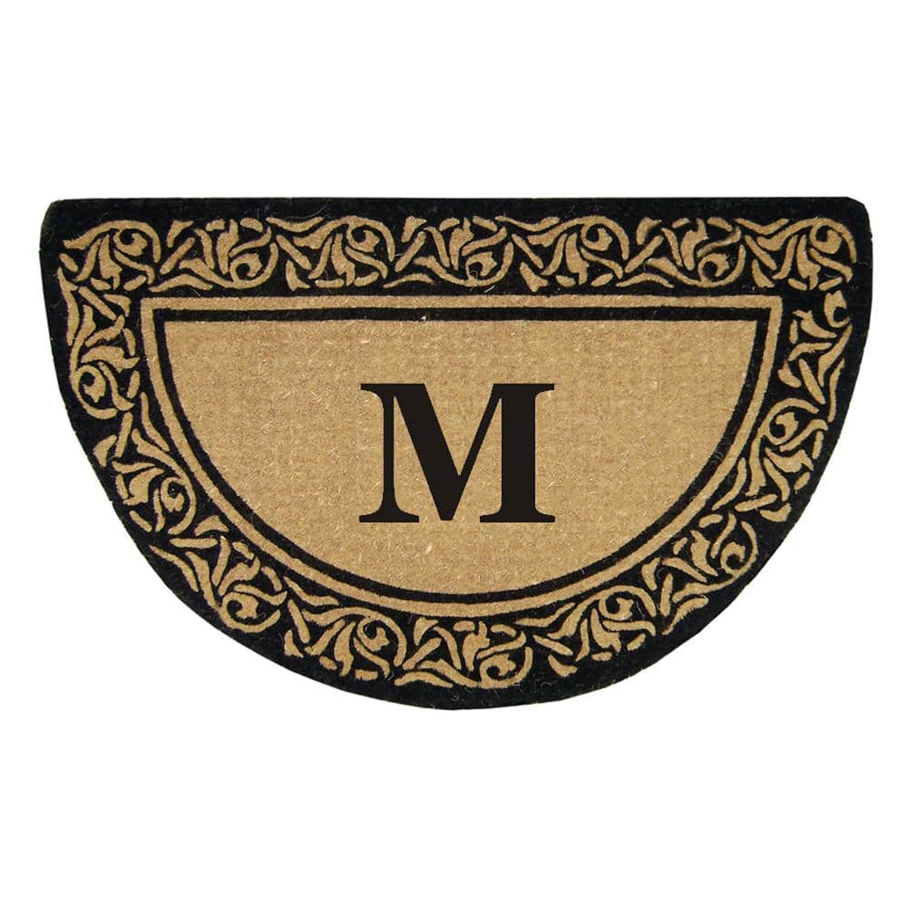 Heavy Duty Bella Brown 22 in. x 36 in. No Backing Coir Monogrammed M Indoor Outdoor Door Mat