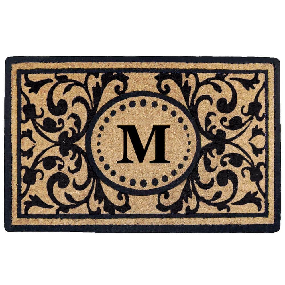 Heavy Duty Black 18 in. x 30 in. Coir Heritage Monogrammed M Indoor Outdoor Door Mat