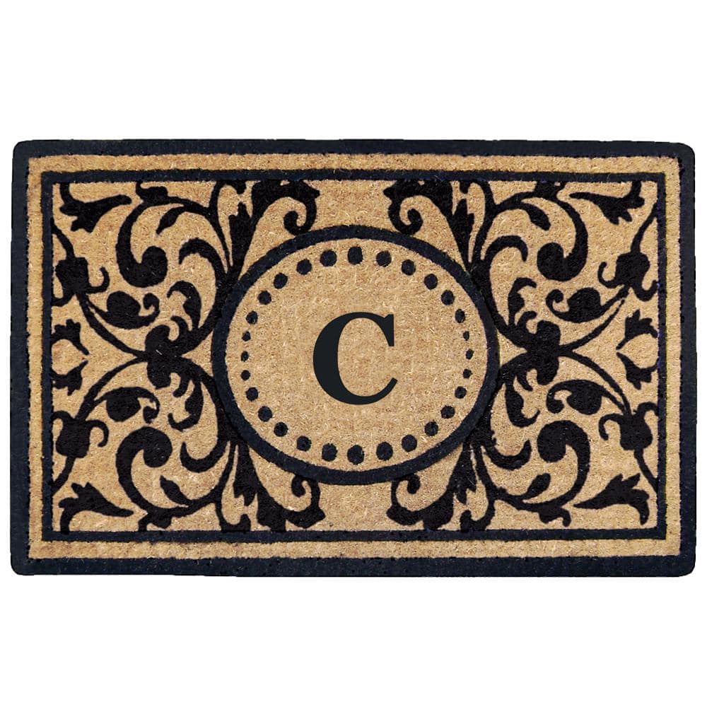 Heavy Duty Black 22 in. x 36 in. Coir Heritage Monogrammed C Indoor Outdoor Door Mat