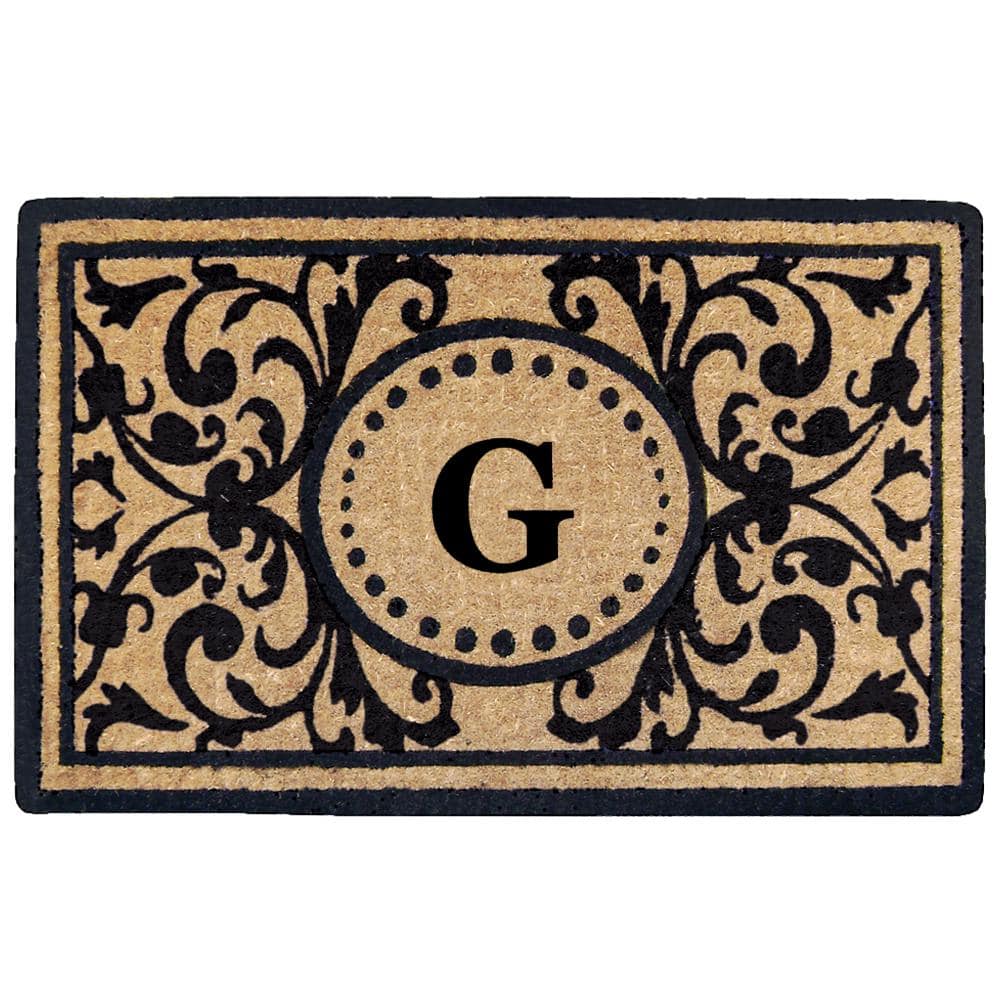 Heavy Duty Black 22 in. x 36 in. Coir Heritage Monogrammed G Indoor Outdoor Door Mat