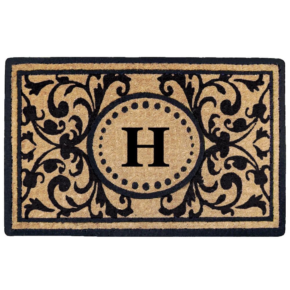Heavy Duty Black 22 in. x 36 in. Coir Heritage Monogrammed H Indoor Outdoor Door Mat