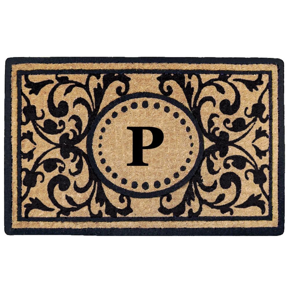 Heavy Duty Black 22 in. x 36 in. Coir Heritage Monogrammed P Indoor Outdoor Door Mat