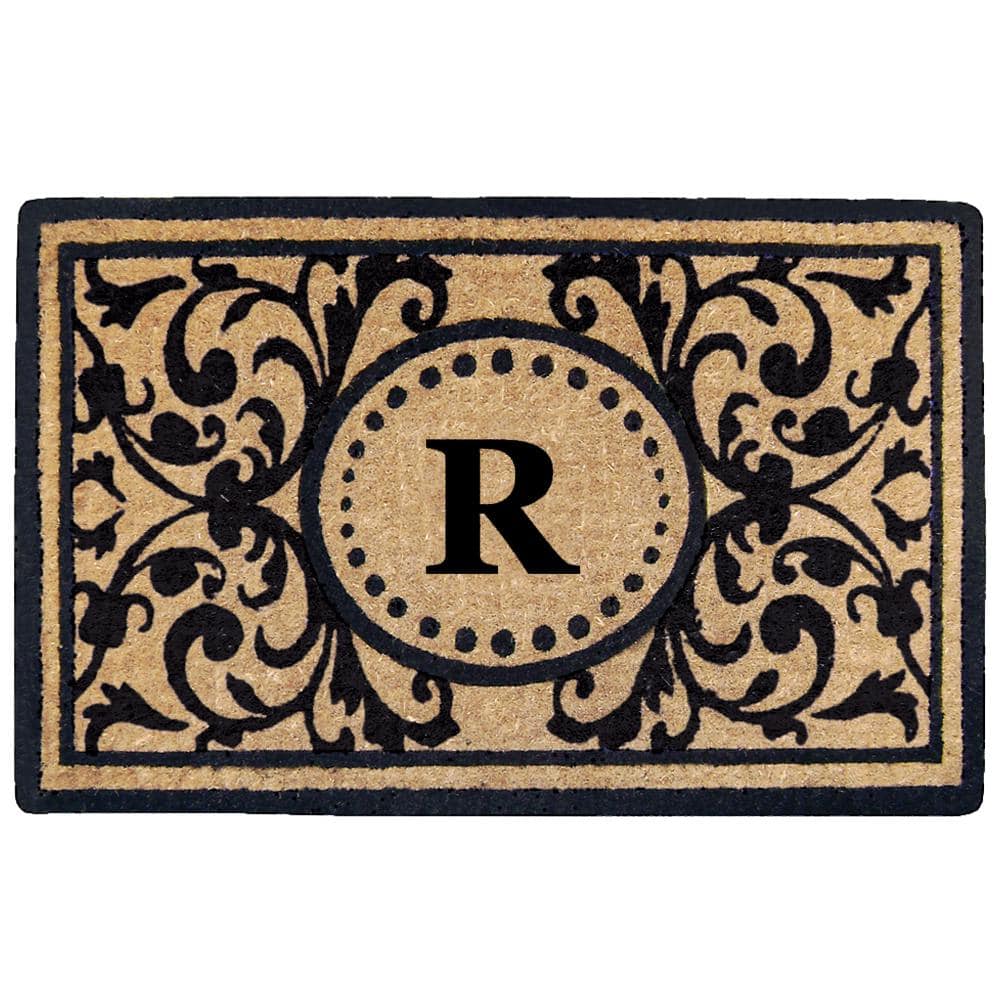 Heavy Duty Black 22 in. x 36 in. Coir Heritage Monogrammed R Indoor Outdoor Door Mat