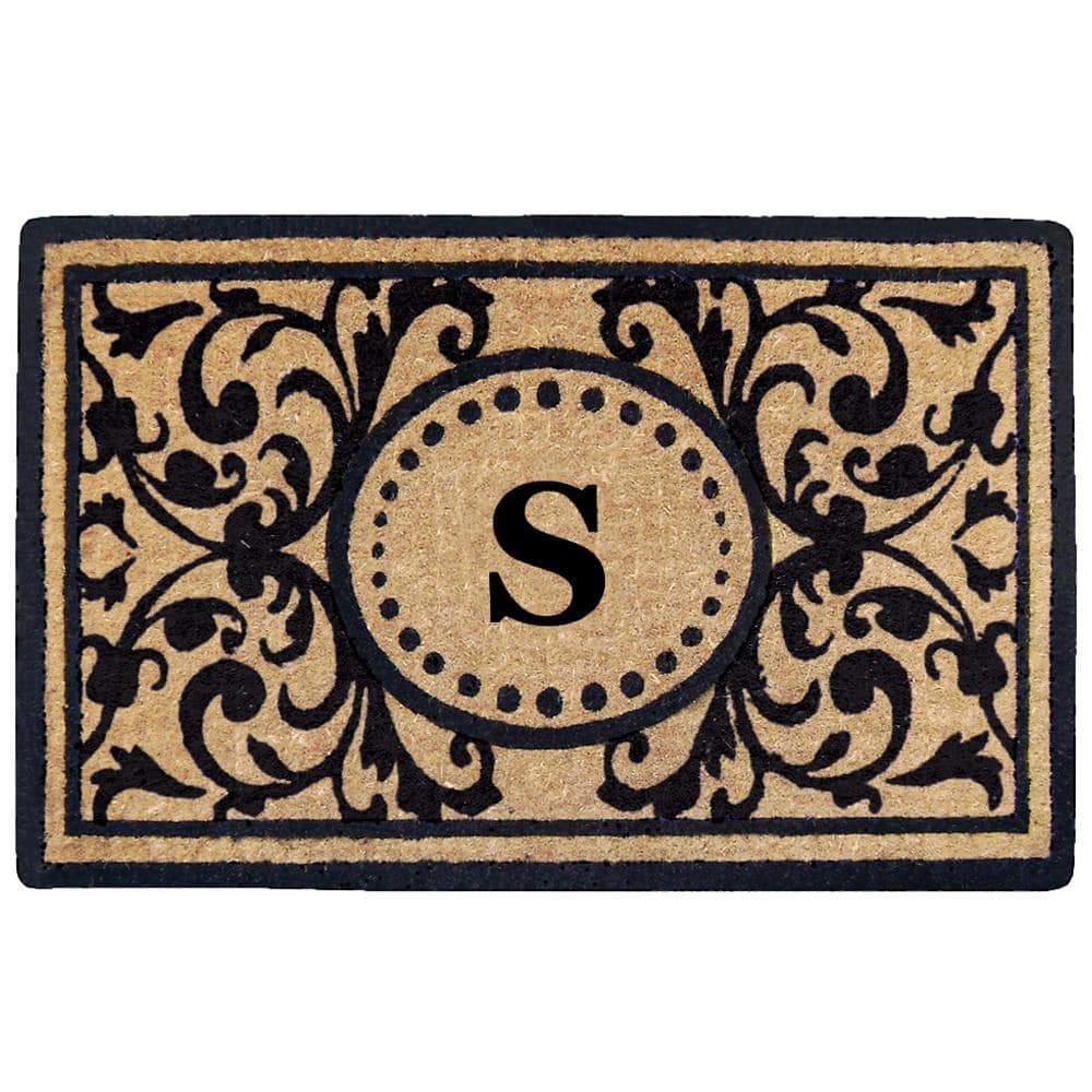 Heavy Duty Black 22 in. x 36 in. Coir Heritage Monogrammed S Indoor Outdoor Door Mat