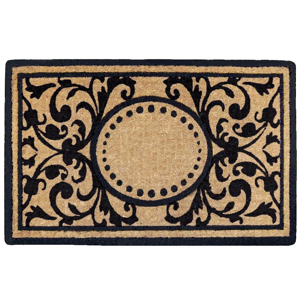Heavy Duty Black 22 in. x 36 in. Coir Heritage Single Picture Frame Indoor Outdoor Door Mat